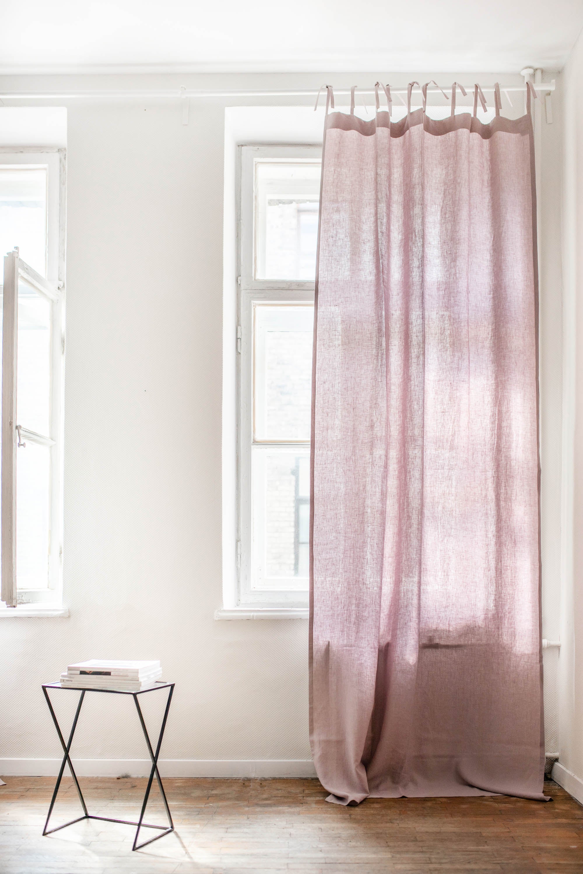 Tie top linen curtain in Dusty Rose