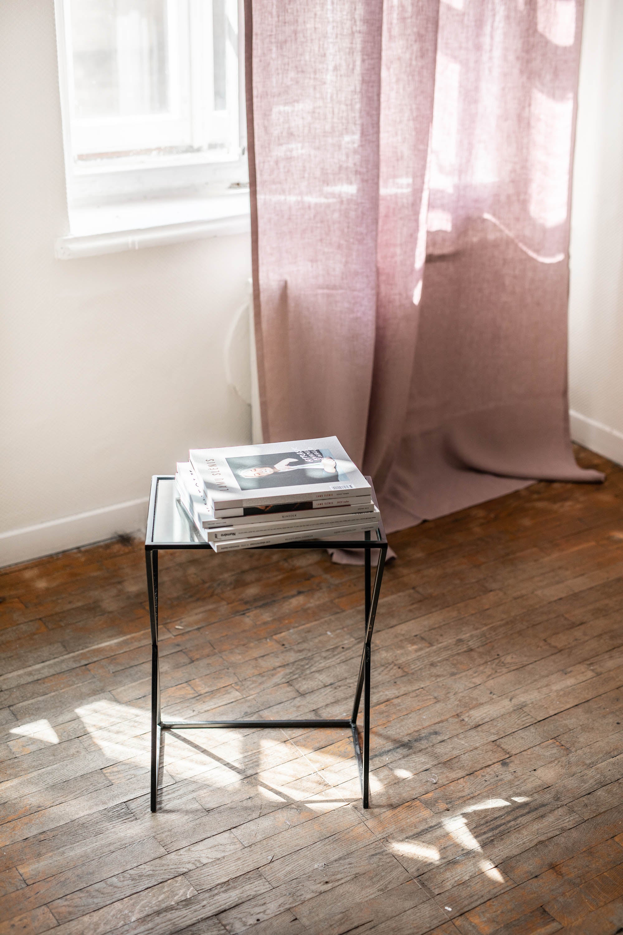 Tie top linen curtain in Dusty Rose