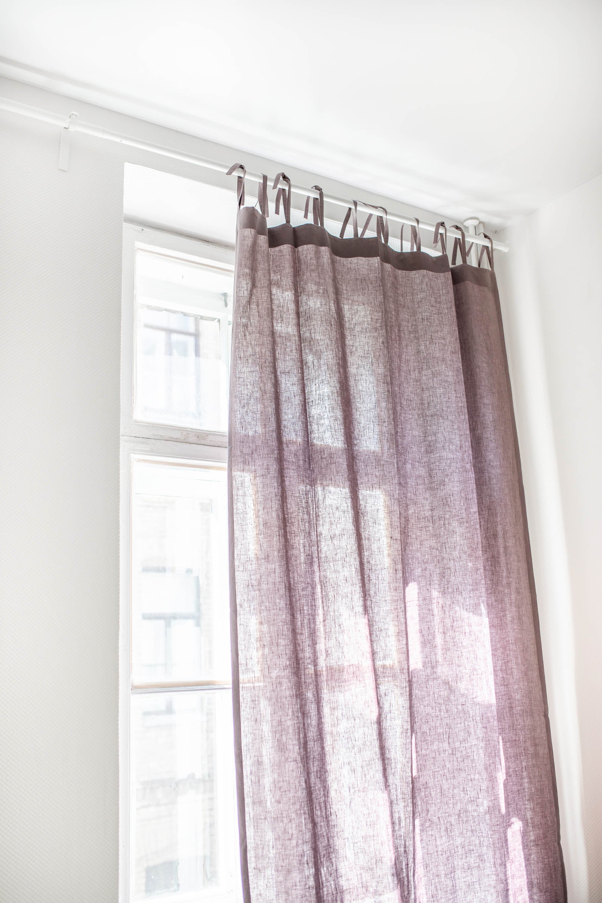 Tie top linen curtain in Dusty Lavender