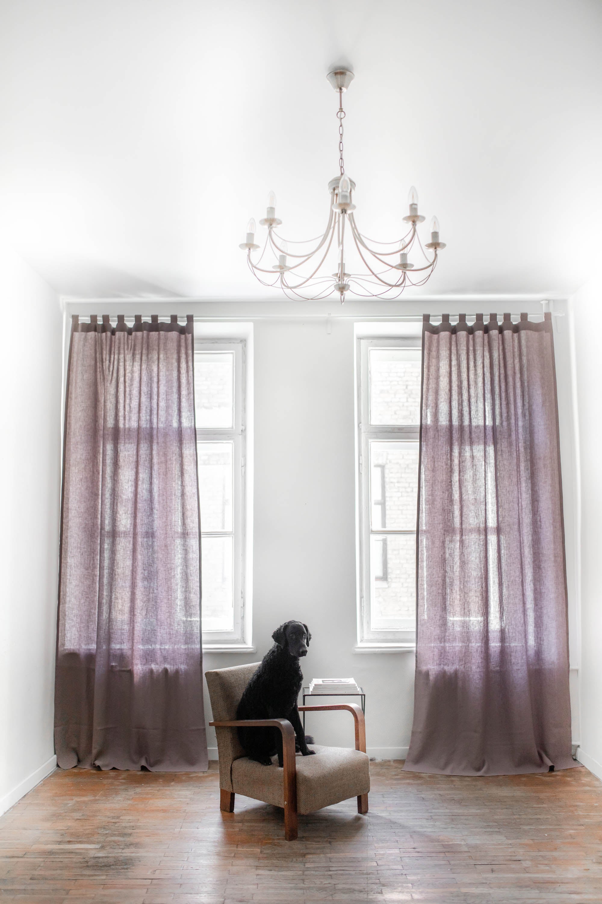 Tab top linen curtain in Dusty Lavender