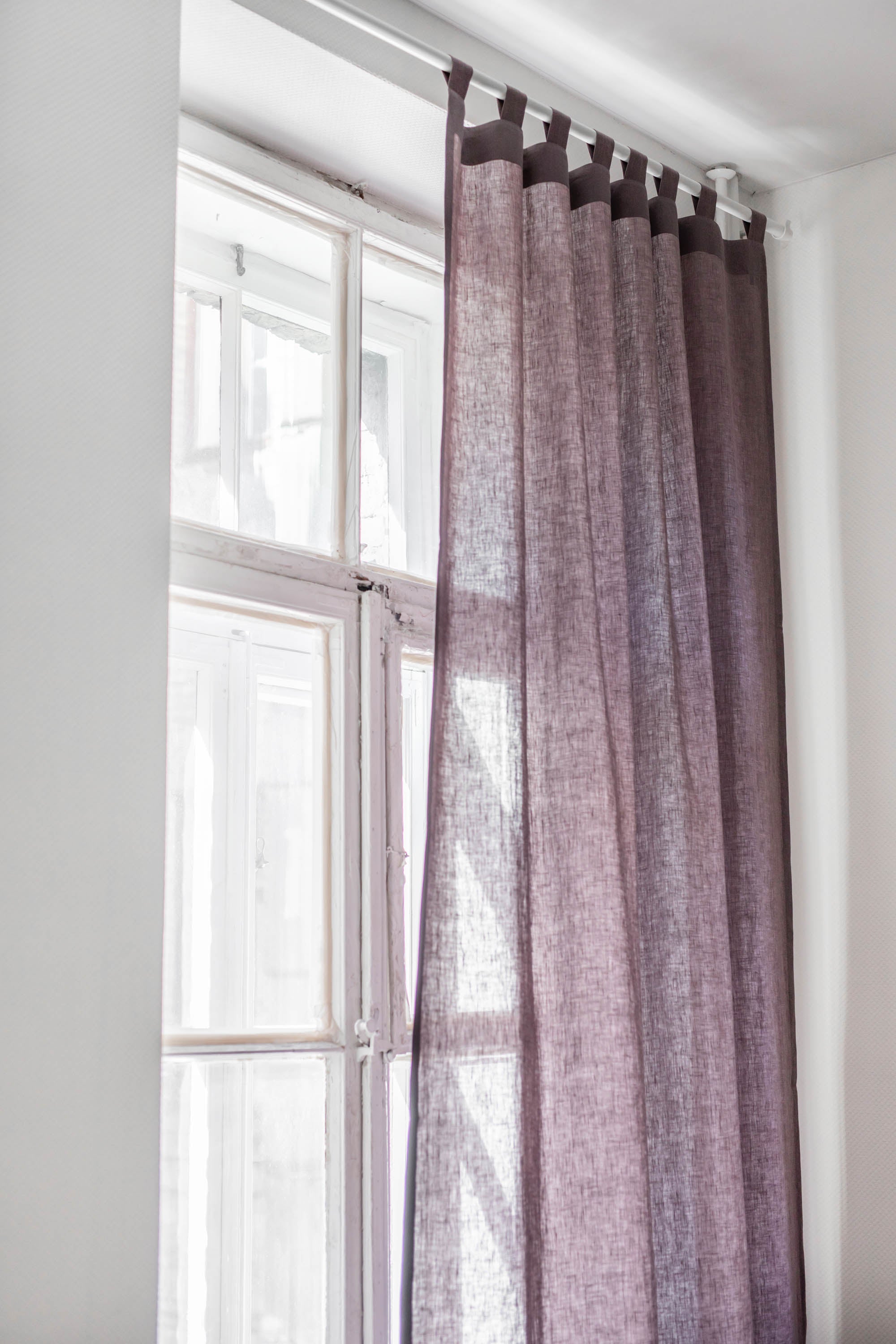 Tab top linen curtain in Dusty Lavender