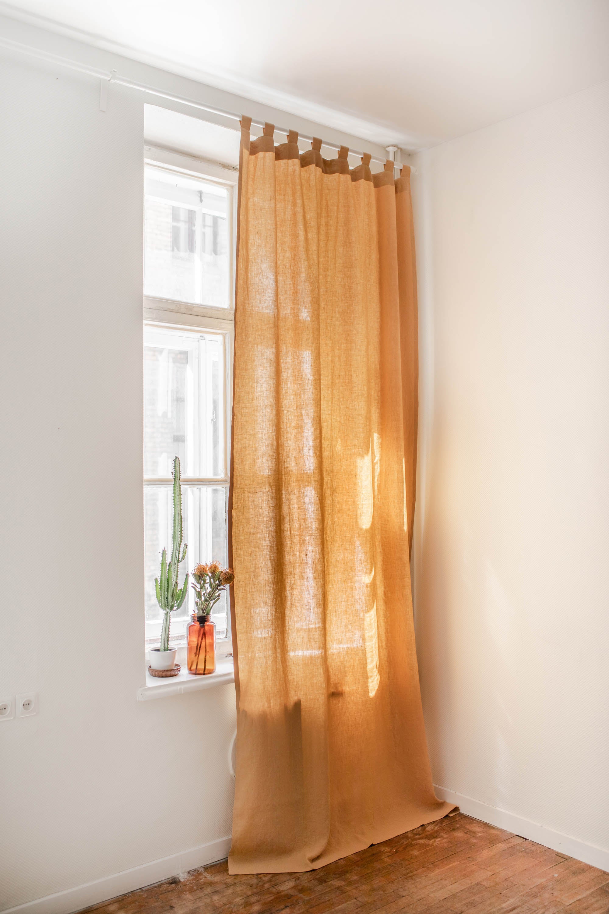 Tab top linen curtain in Mustard