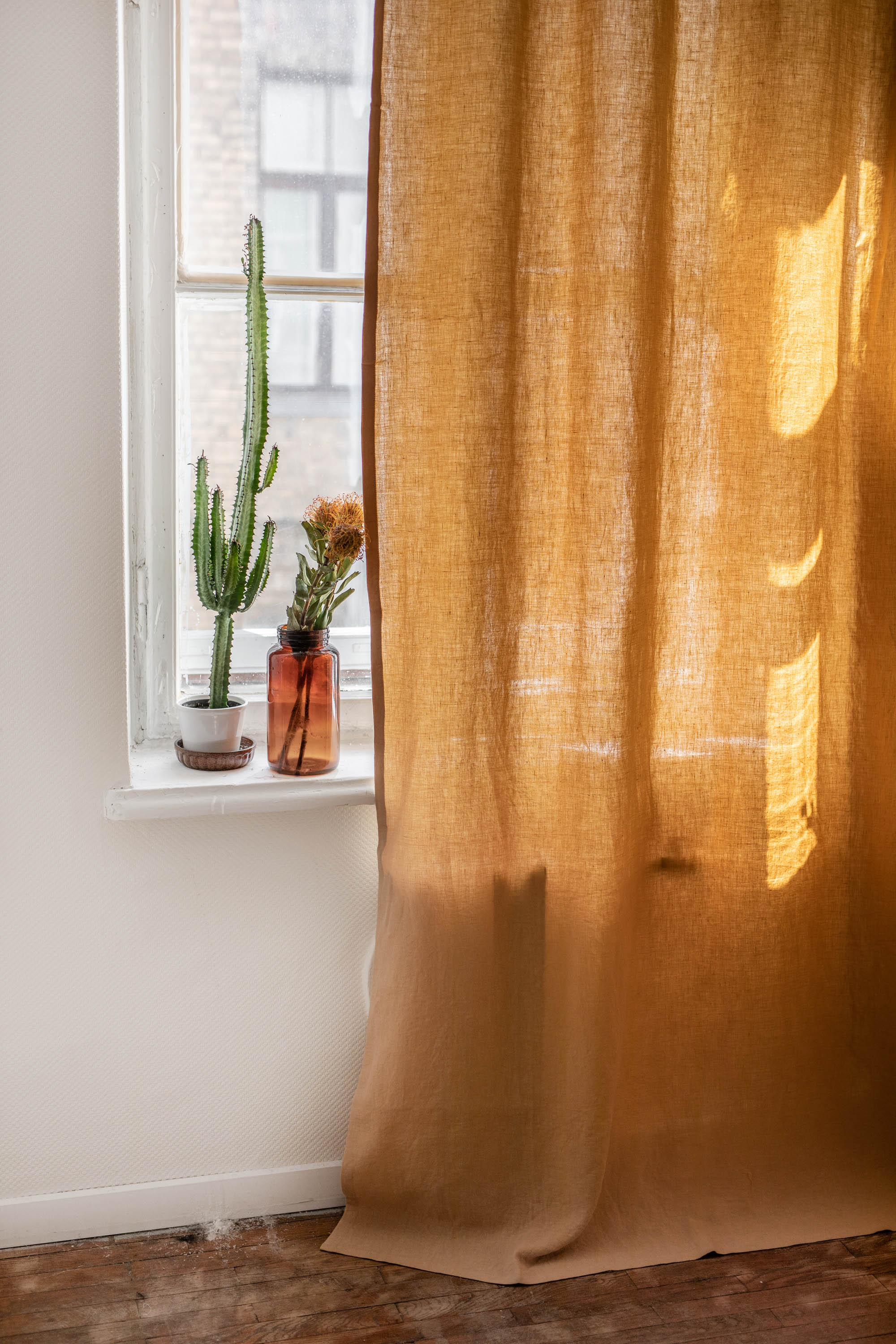 Tab top linen curtain in Mustard