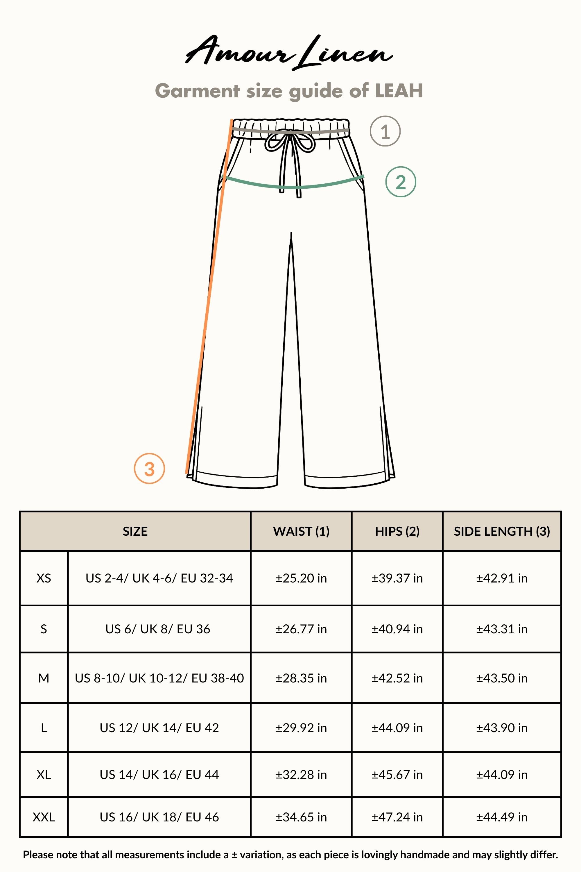 Size Chart (inches)