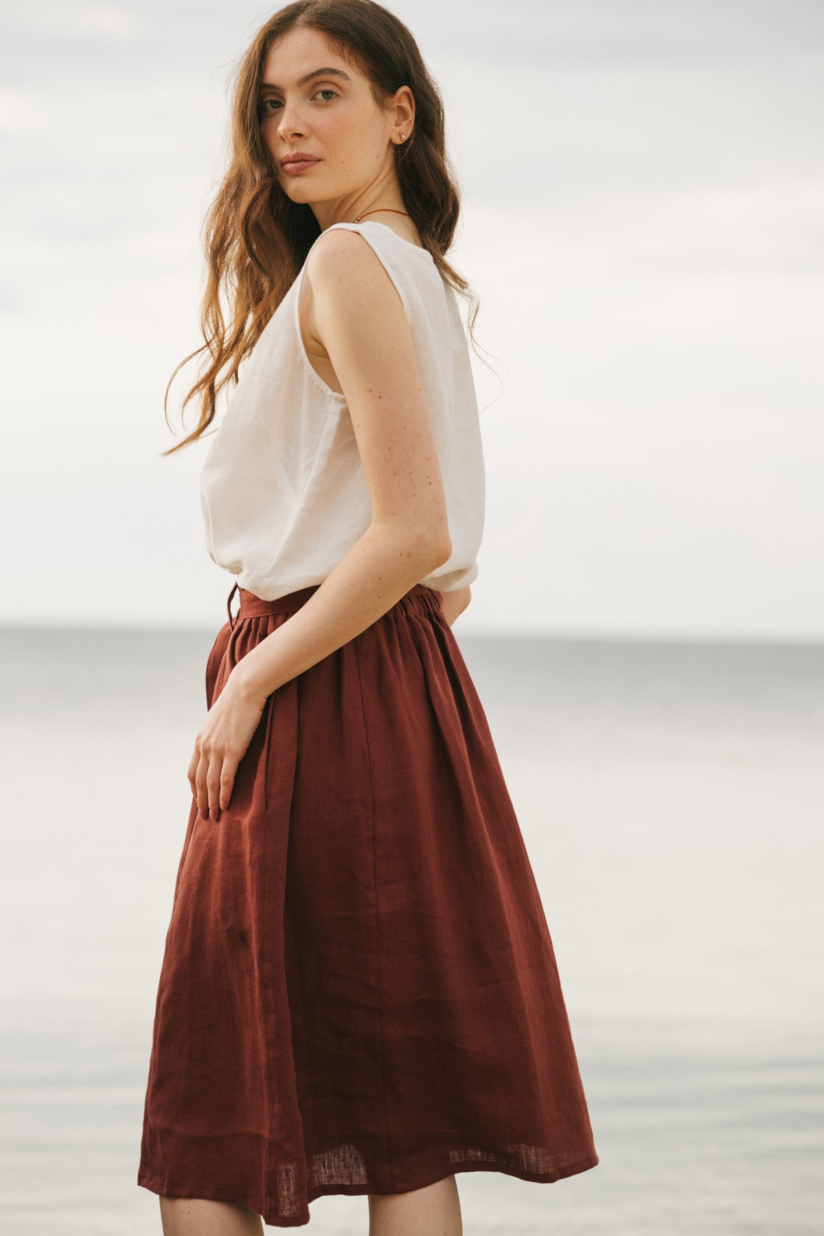 Colette classic linen top in White