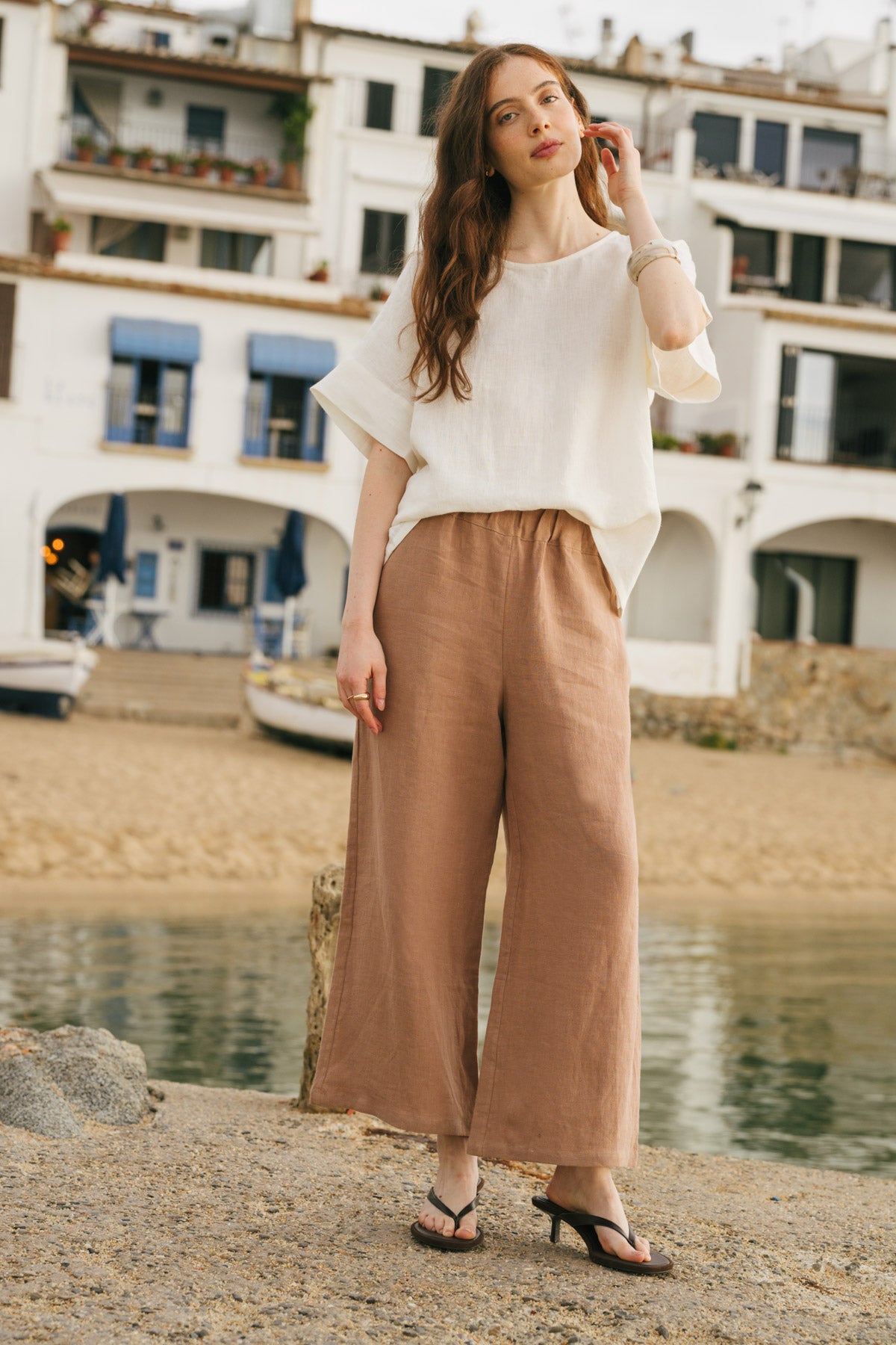 Tokyo wide linen pants in Rosy Brown