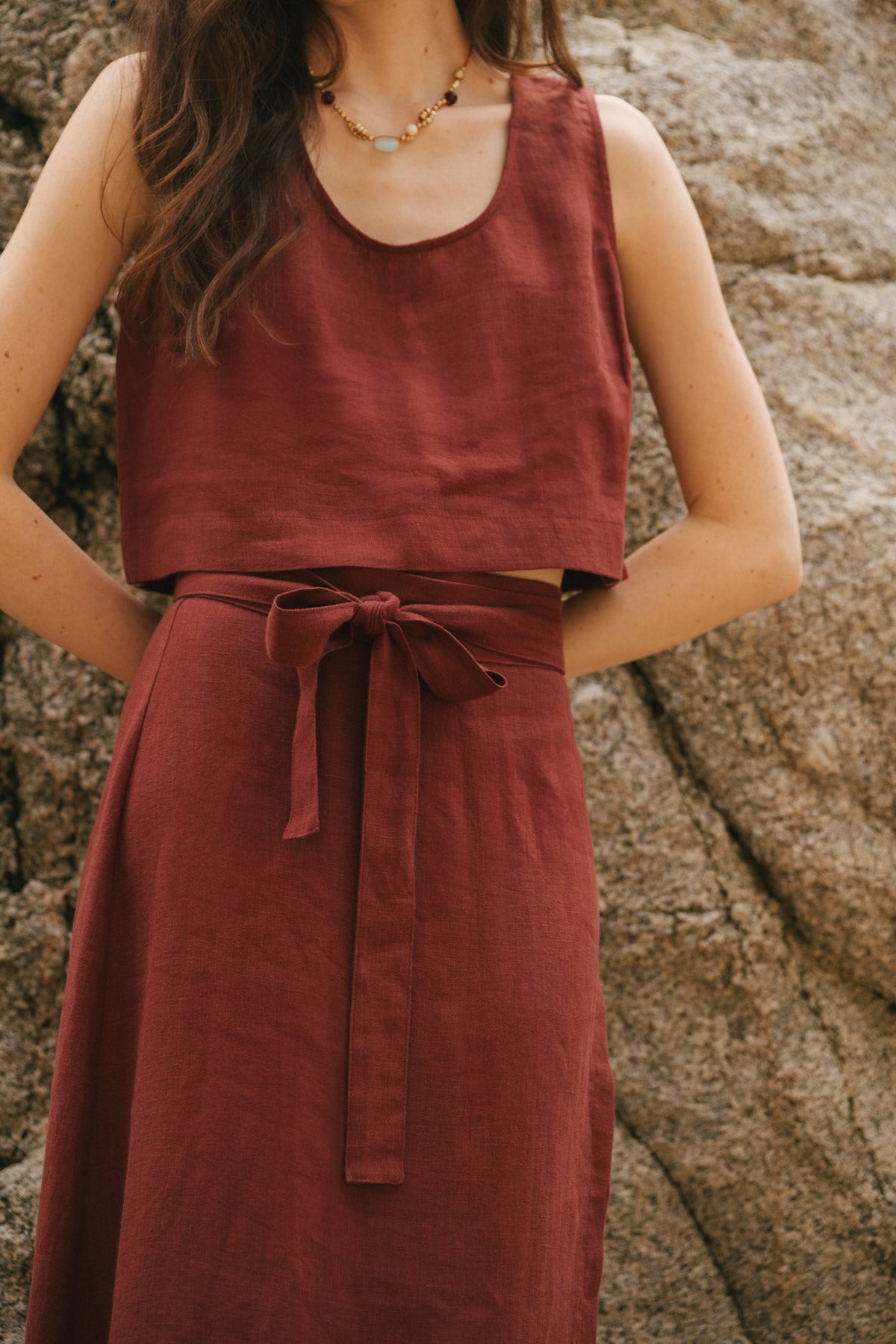 Iris linen wrap skirt in Terracotta