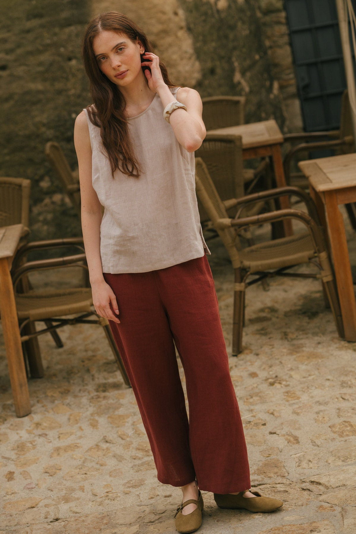 Colette classic linen top in Cream