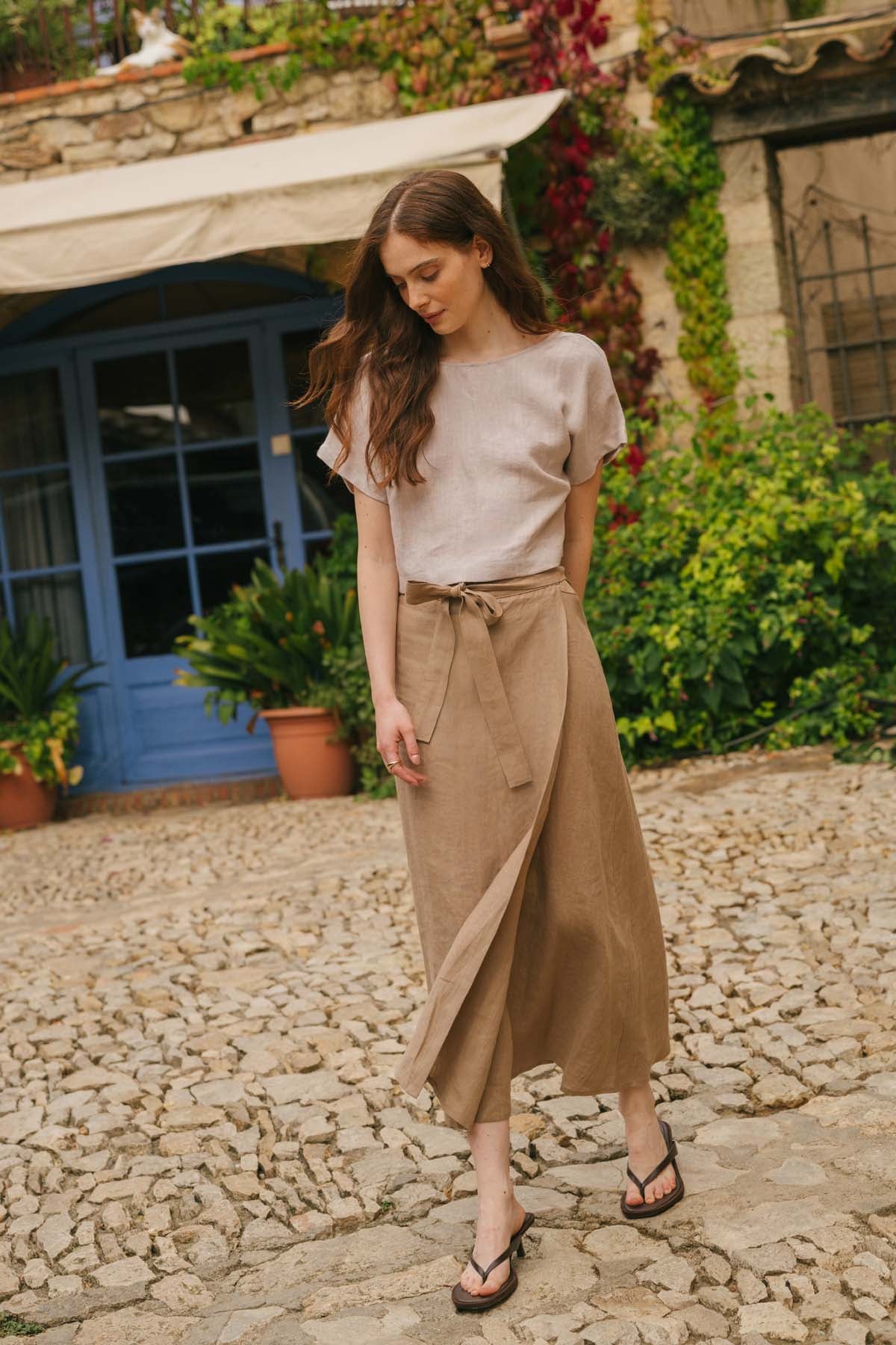 Iris linen wrap skirt in Rosy Brown