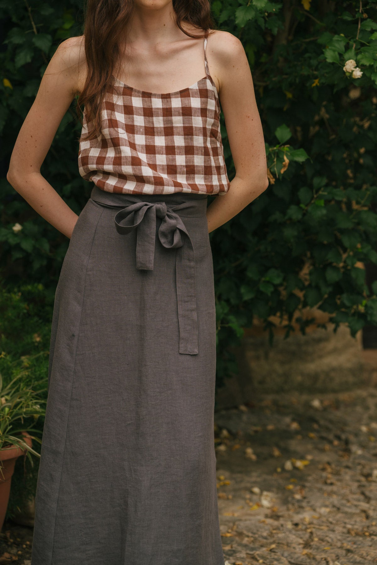Iris linen wrap skirt in Charcoal