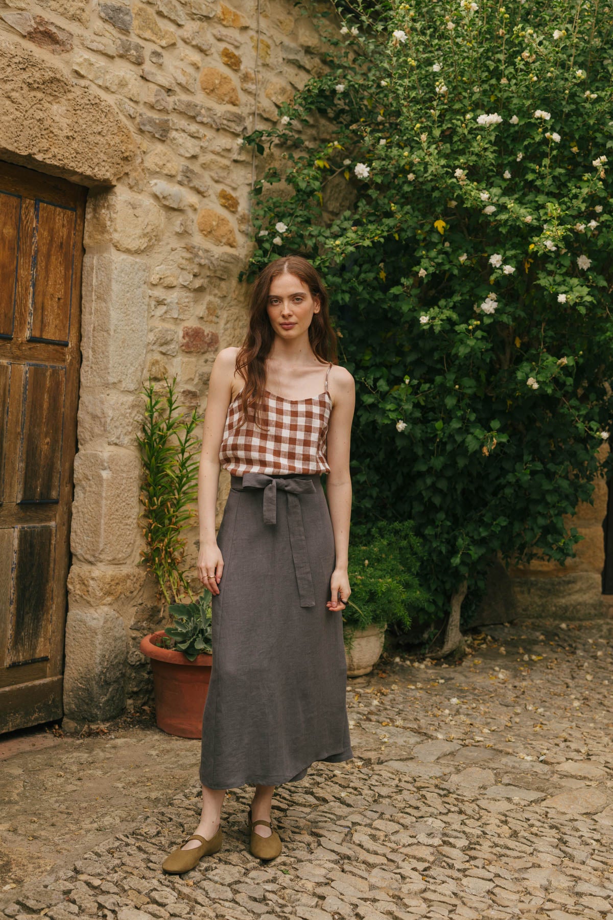 Iris linen wrap skirt in Charcoal