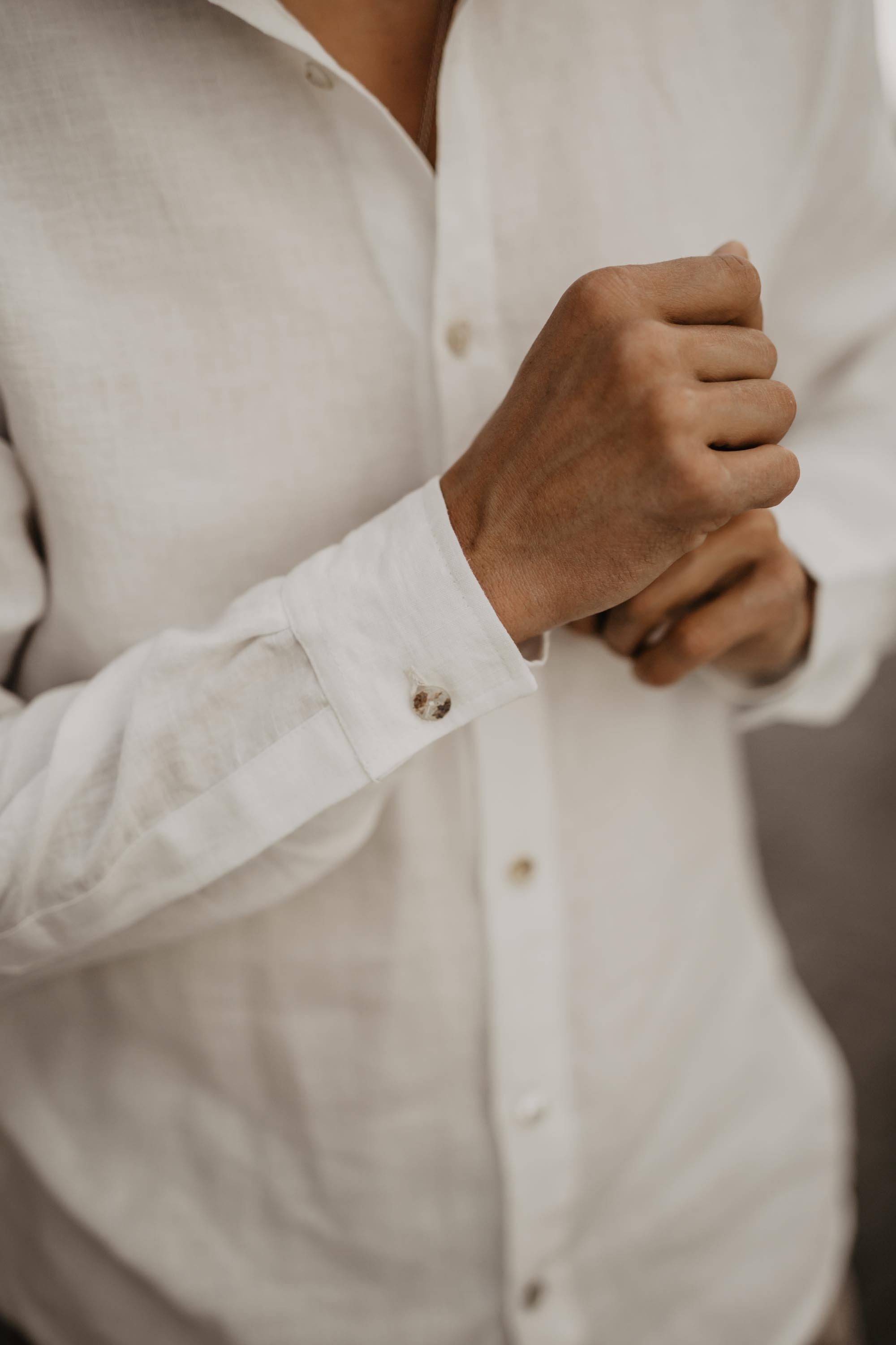 Close Up Of White Linen Shirt Cuff