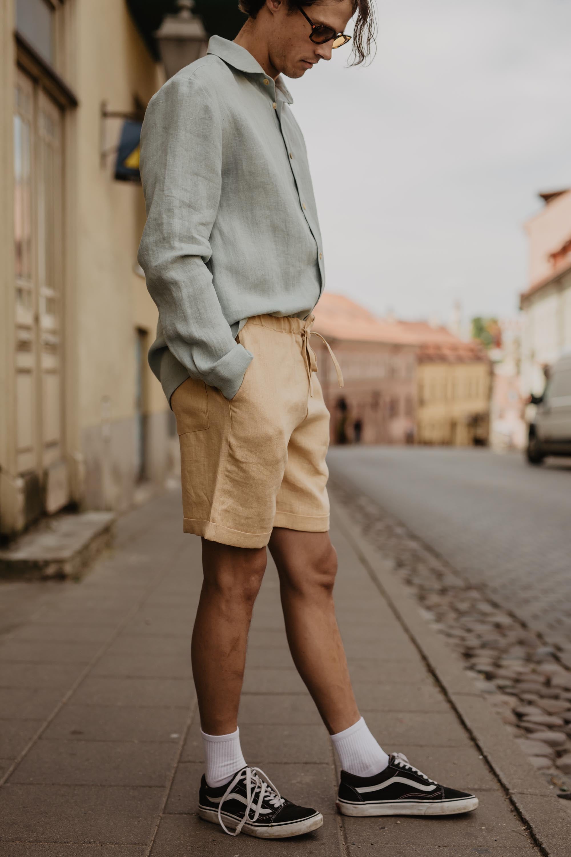 Classic Linen Shorts for Men ARES. Men's Linen Summer Shorts in Rosy Brown  -  Canada
