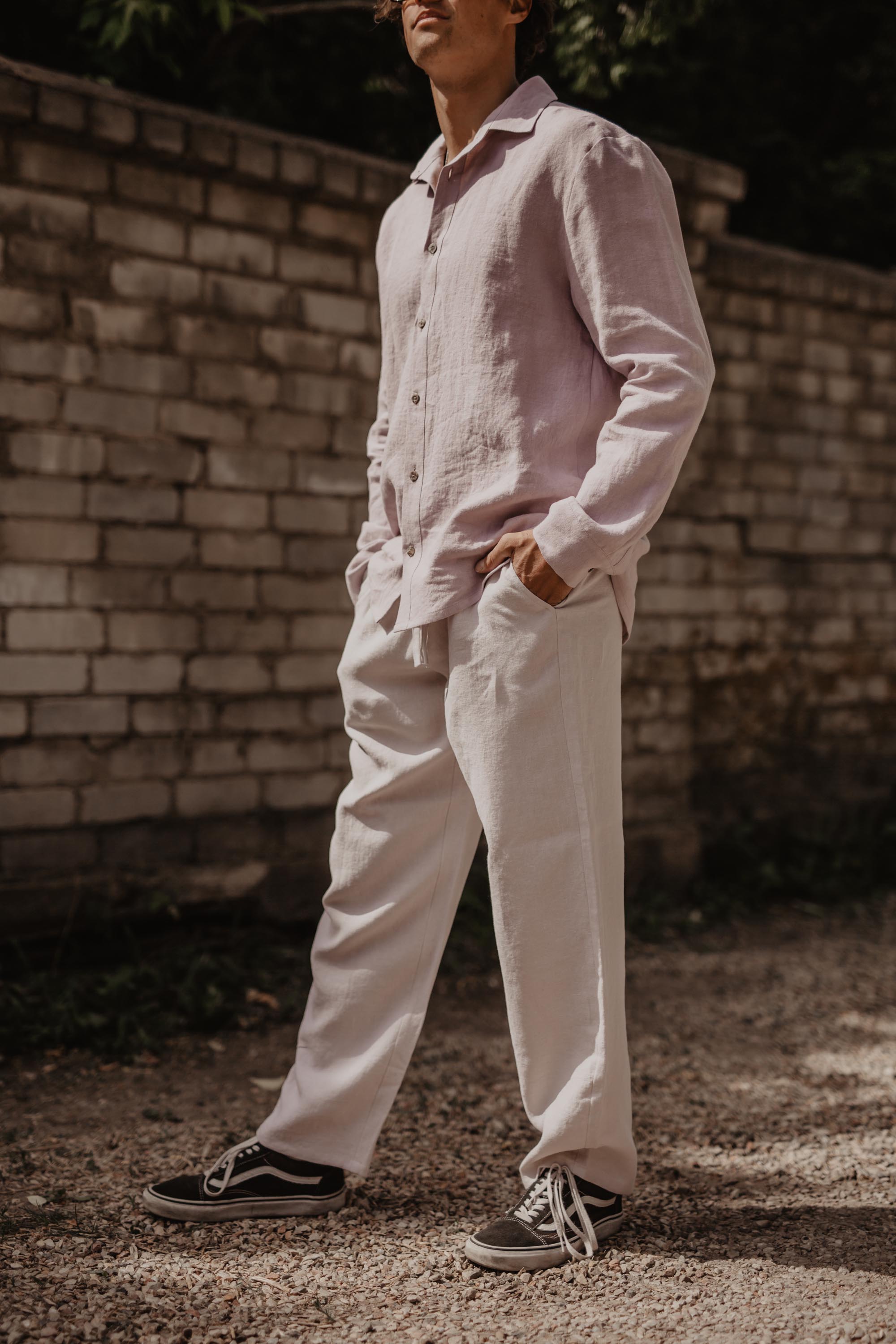 Front View Of White Linen Pants