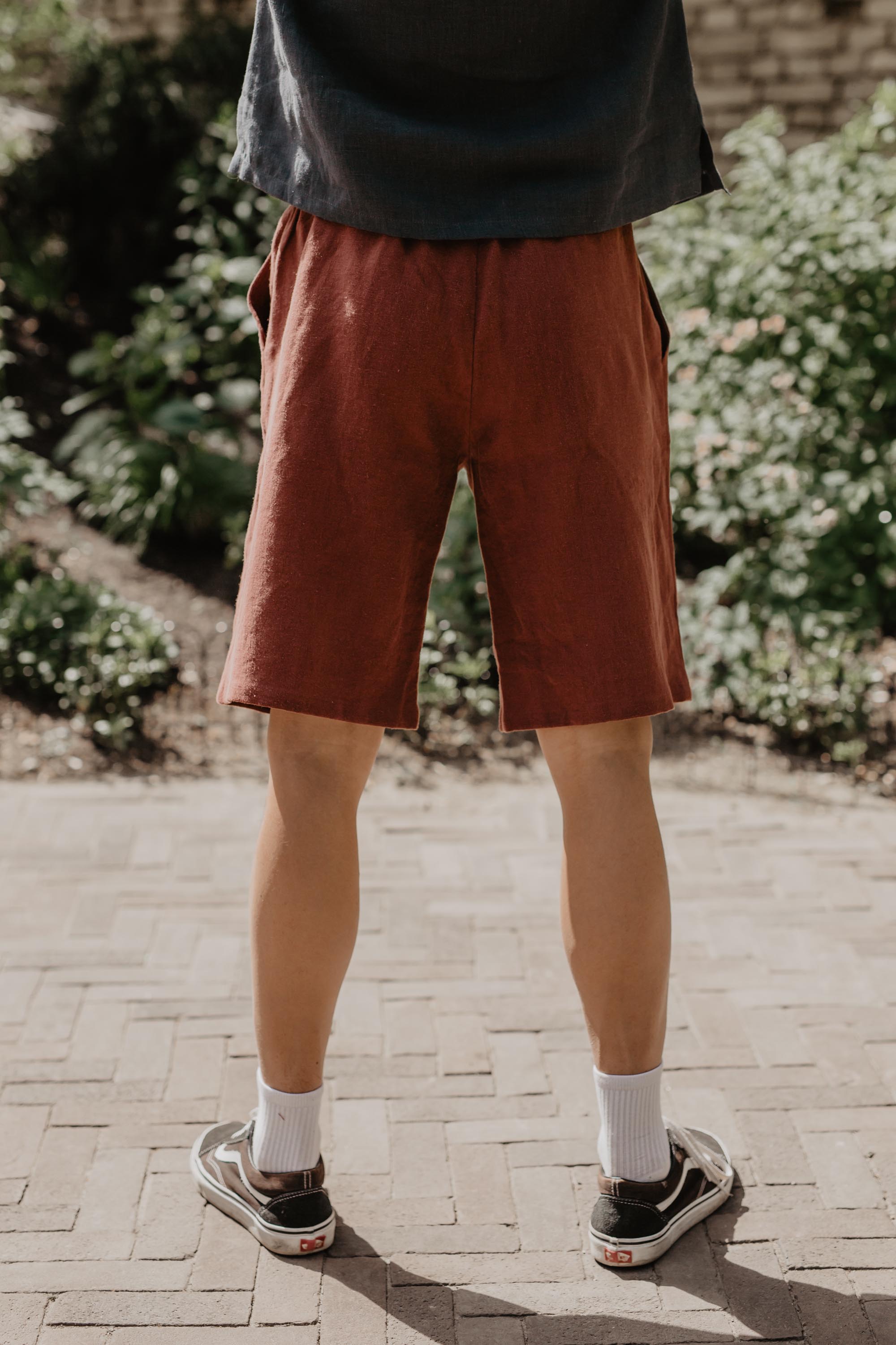 Back Of Terracotta Linene Shorts