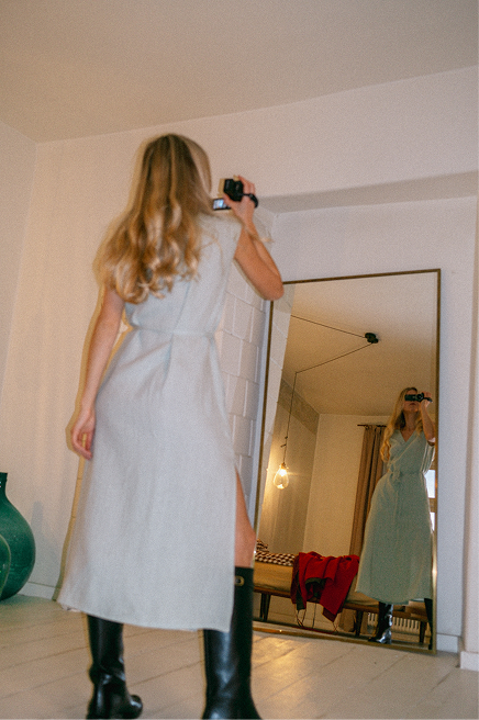 Aurora mid length linen dress in Sage Green