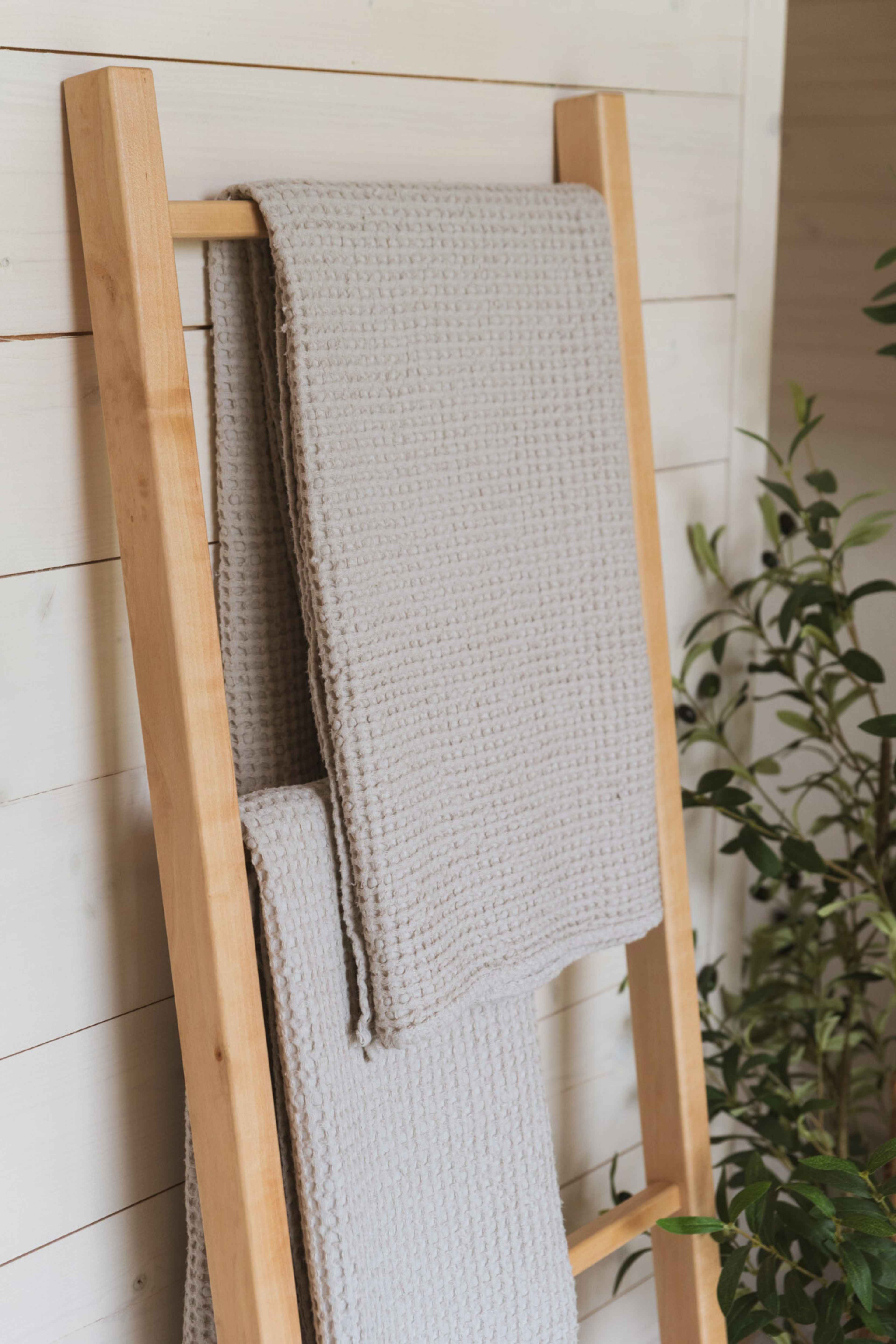 Linen waffle towel set in Cream (3 pcs)