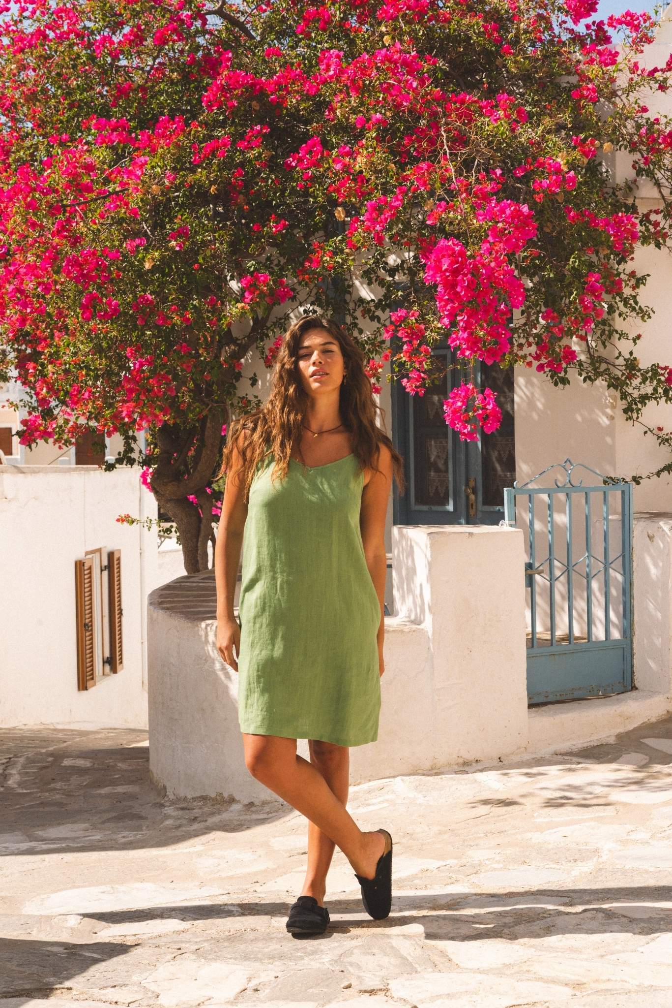 Linen slip dress ZOE in Matcha Green