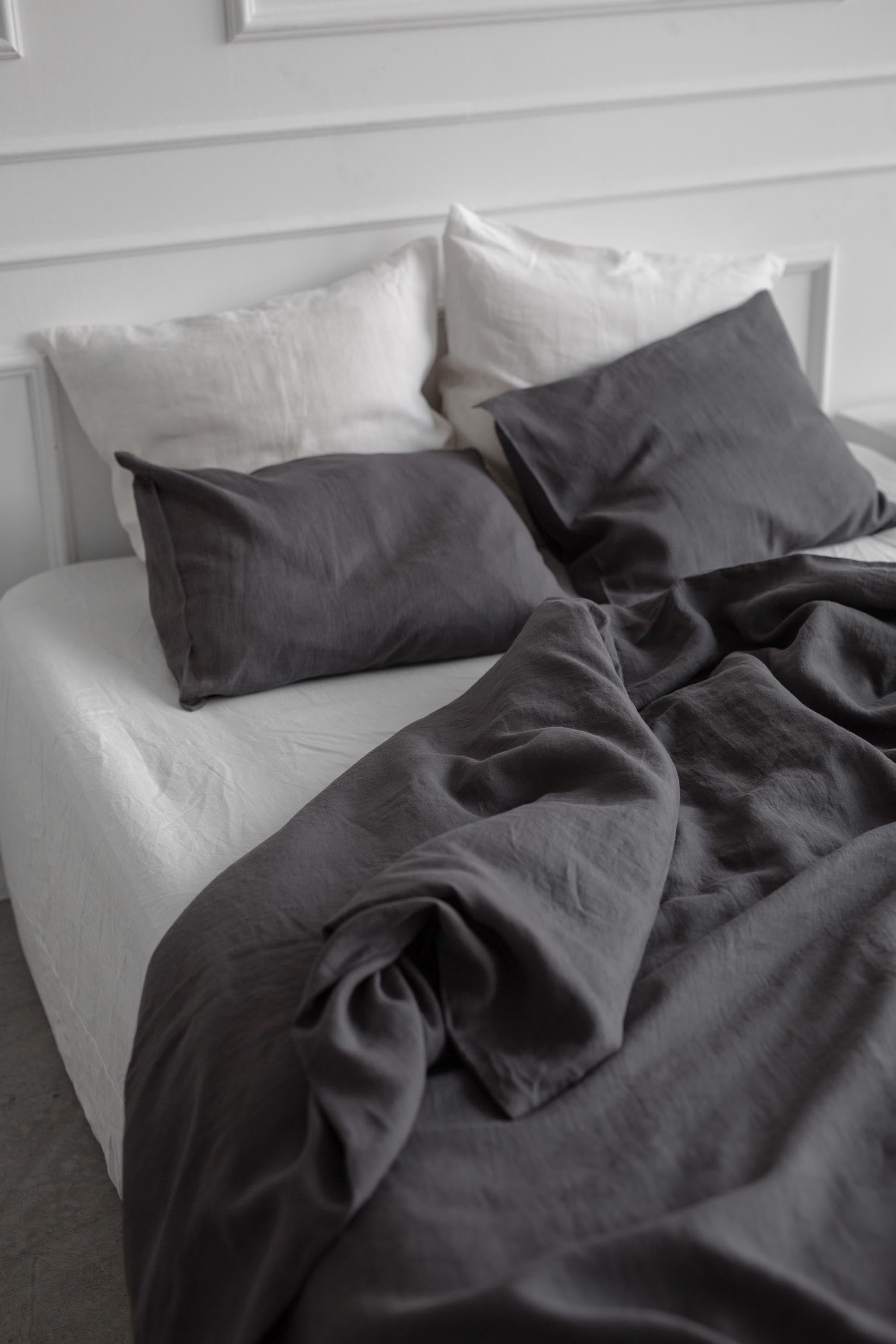 Charcoal LInen Pillowcase On Bed