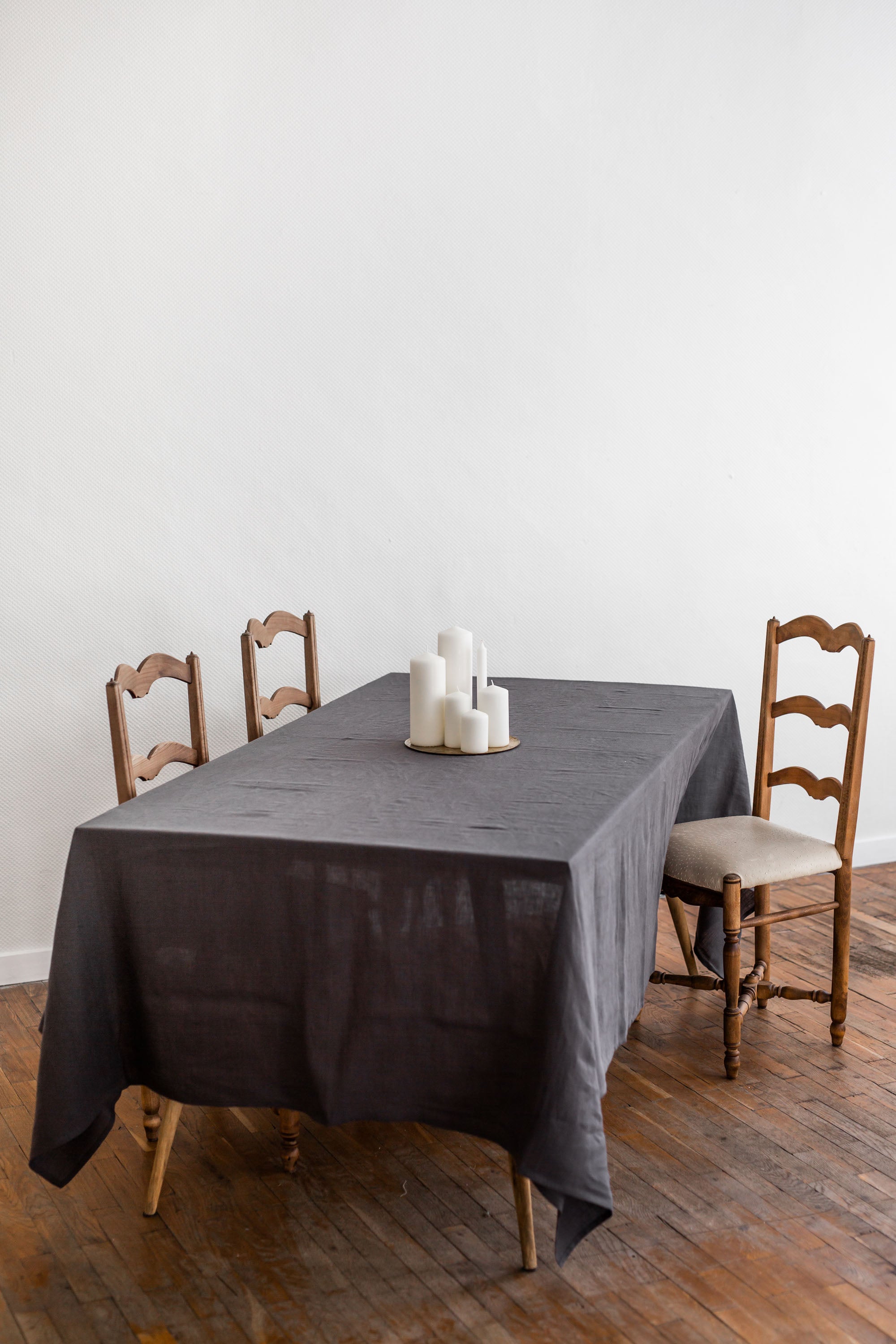 Dinner Table With Charcoal Linen Tablecloth By Amourlinen