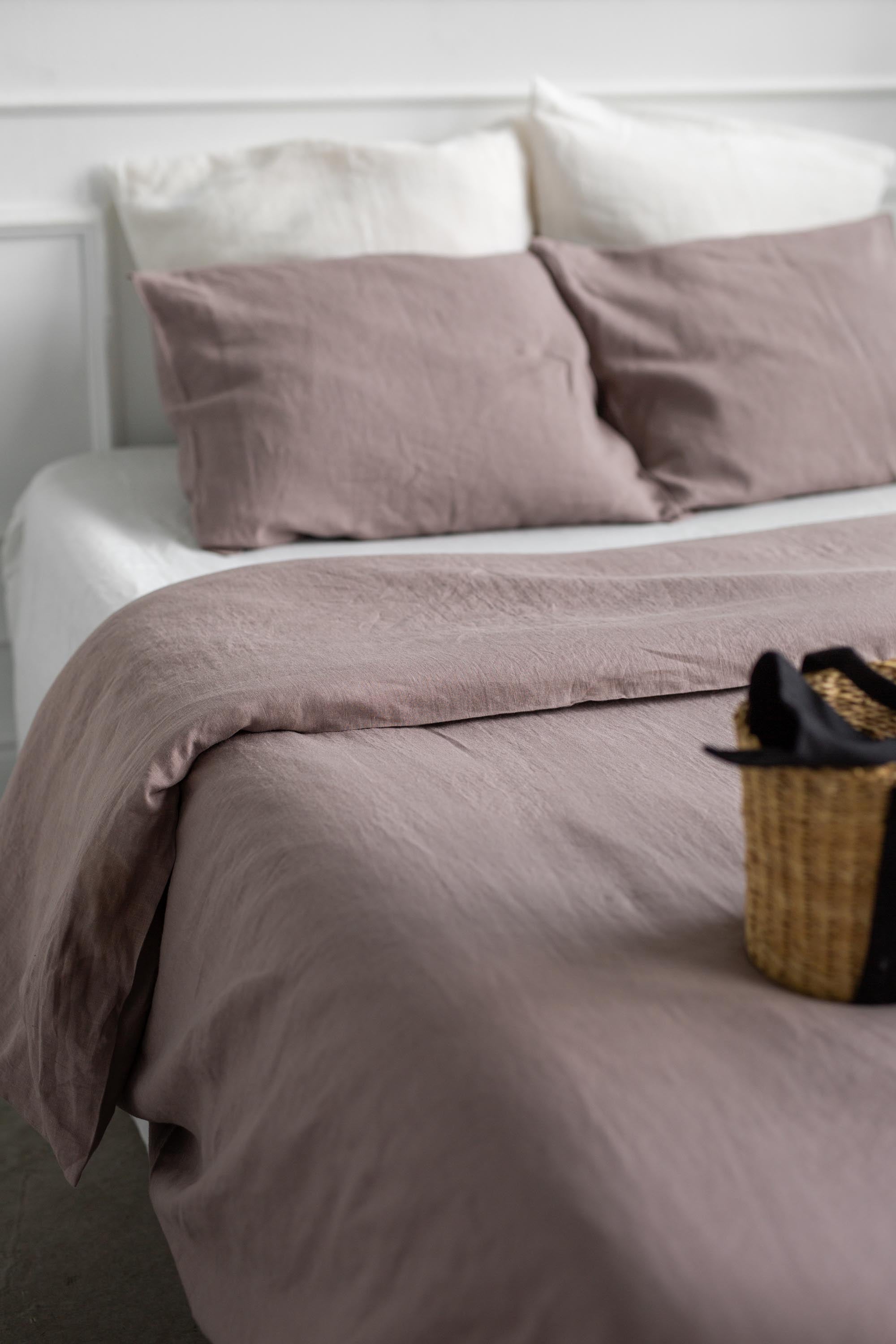 Close Up Of LInen Bedding Set In Rosy Brown BY AmourLinen