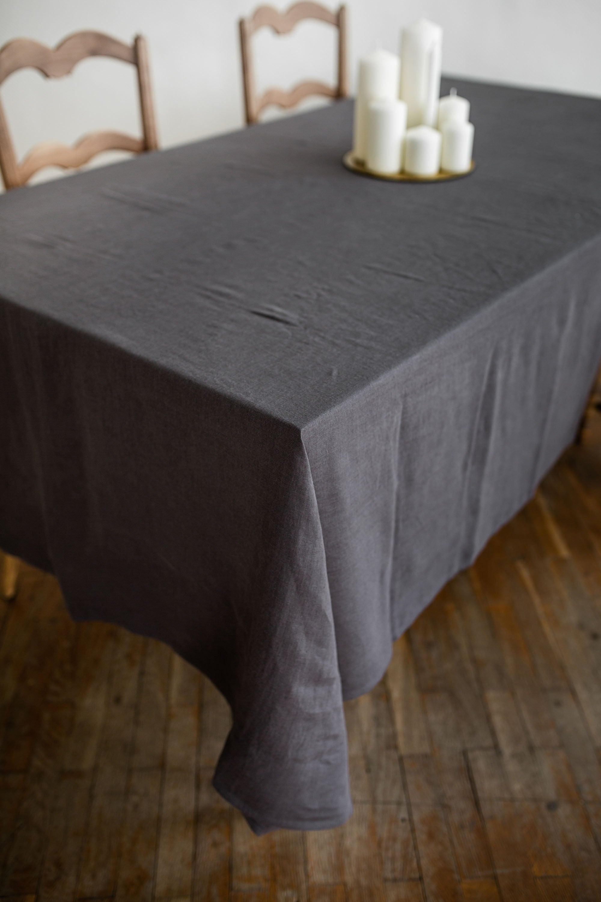 Close up of Charcoal Linen Tablecloth By Amourlinen