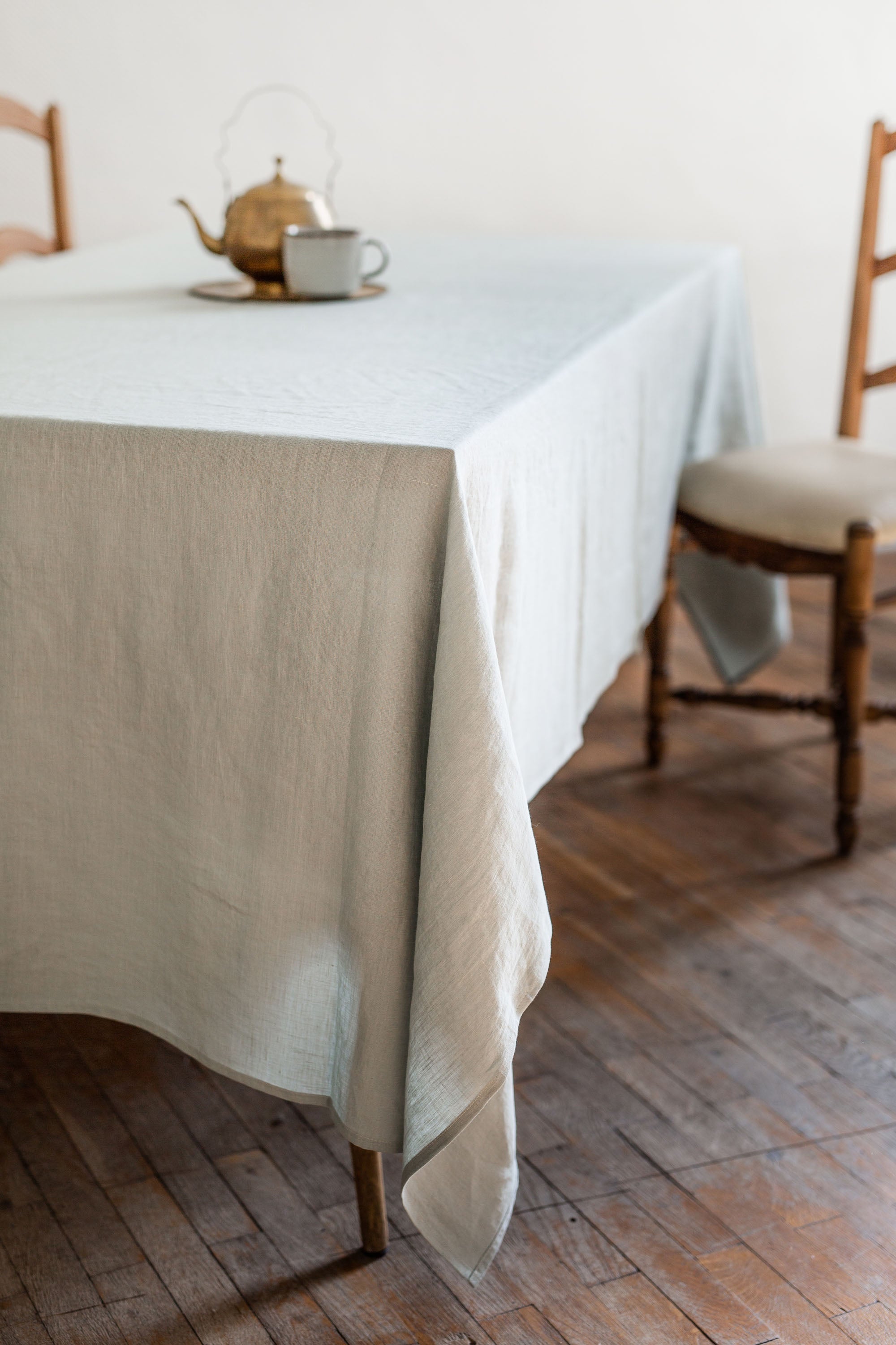 Close up of Sage Green Linen Tablecloth By Amourlinen