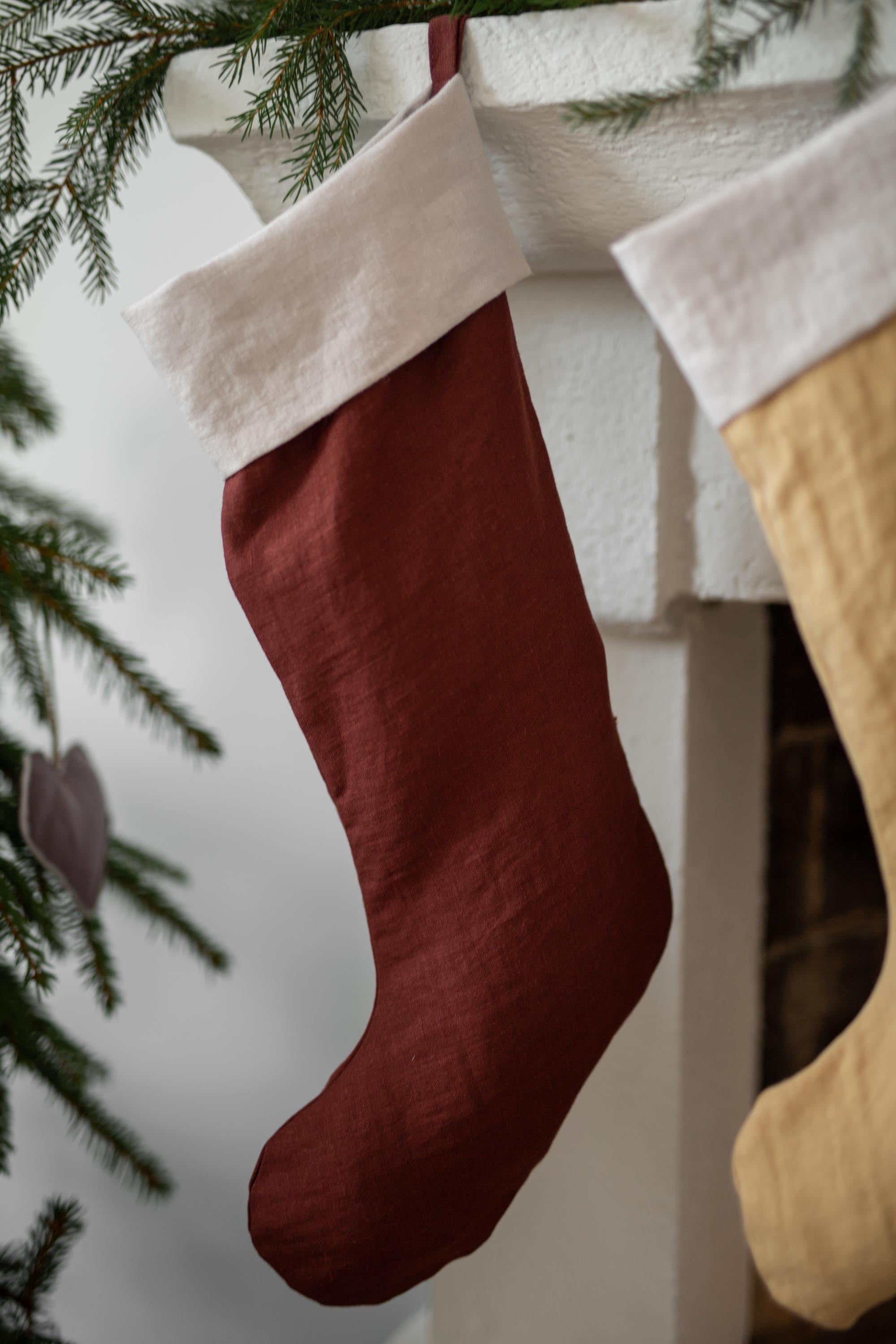 Red Linen Christmas Stocking By Amourlinen