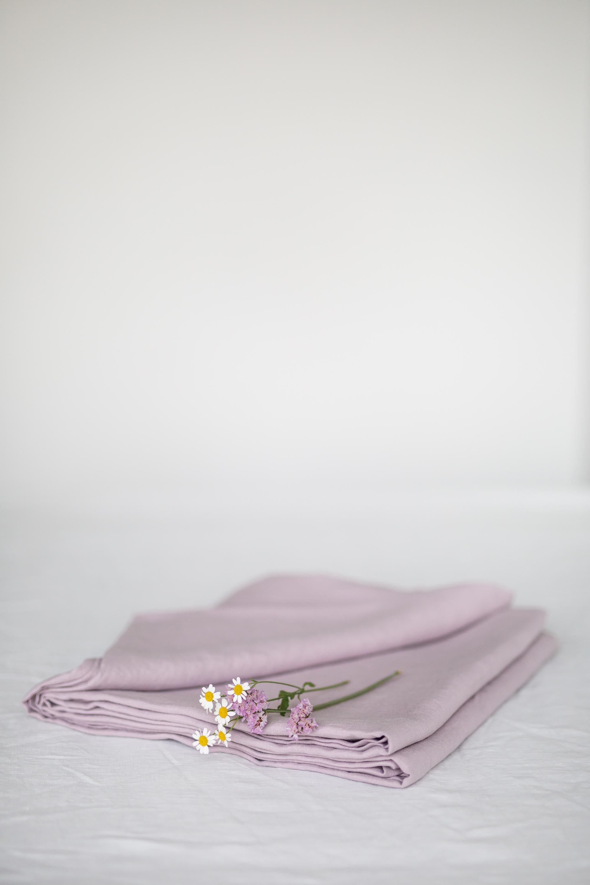 Dusty Rose Linen Flat Sheet With a few flowers By AmoruLinen