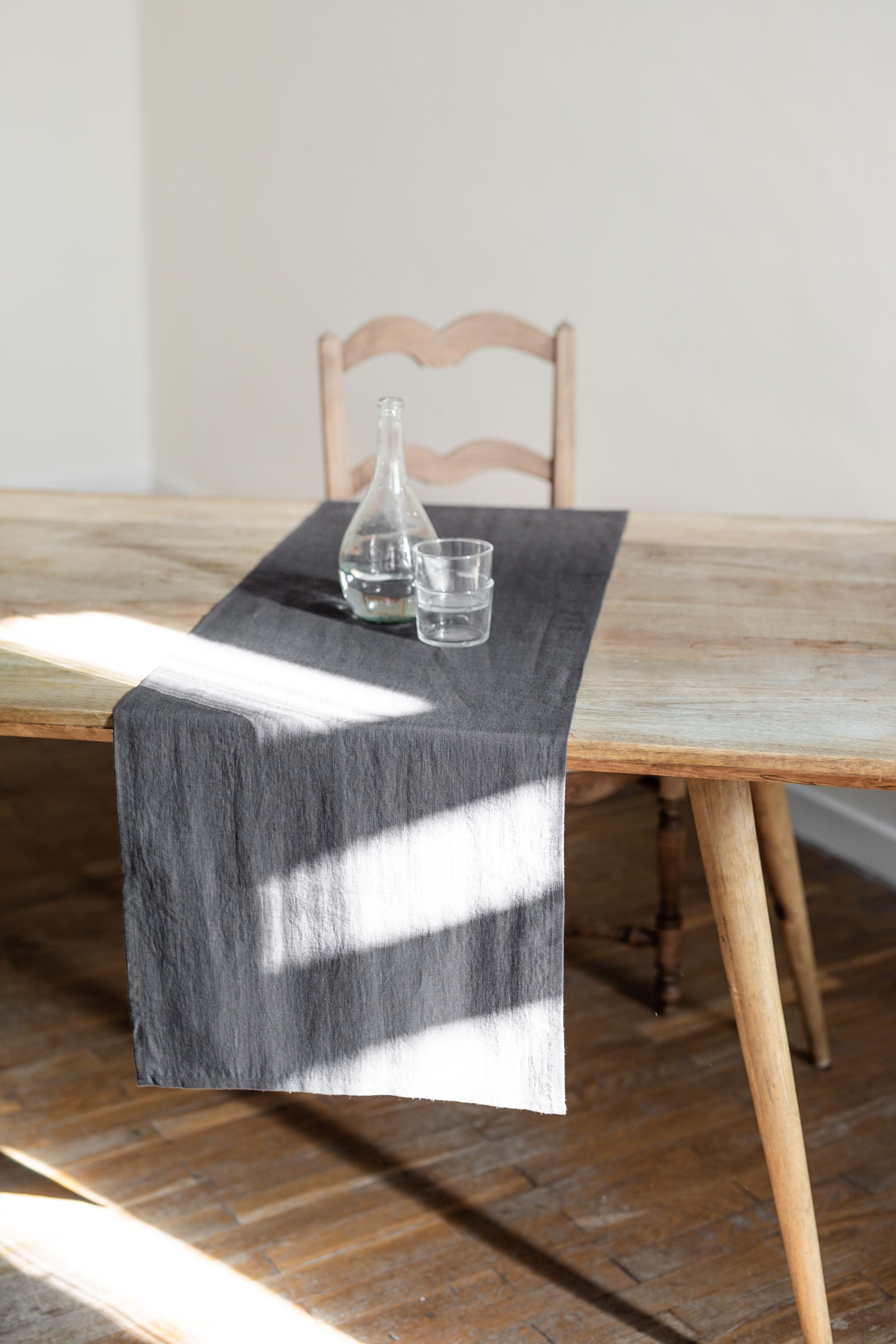 Dinner Table With Charcoal Linen Table Runner By AmourlInen