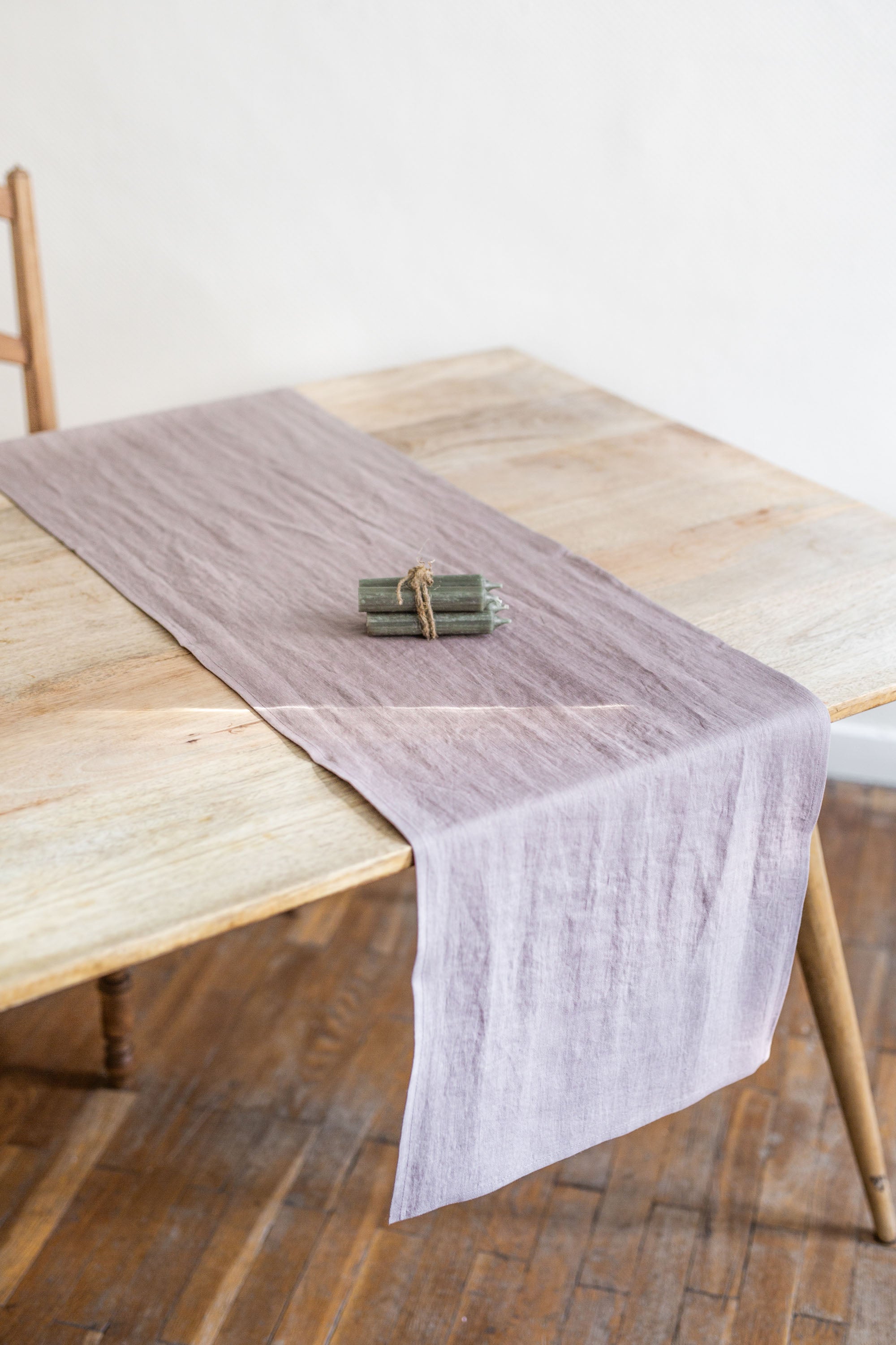 Linen Table Runner In Rosy Brown On A table
