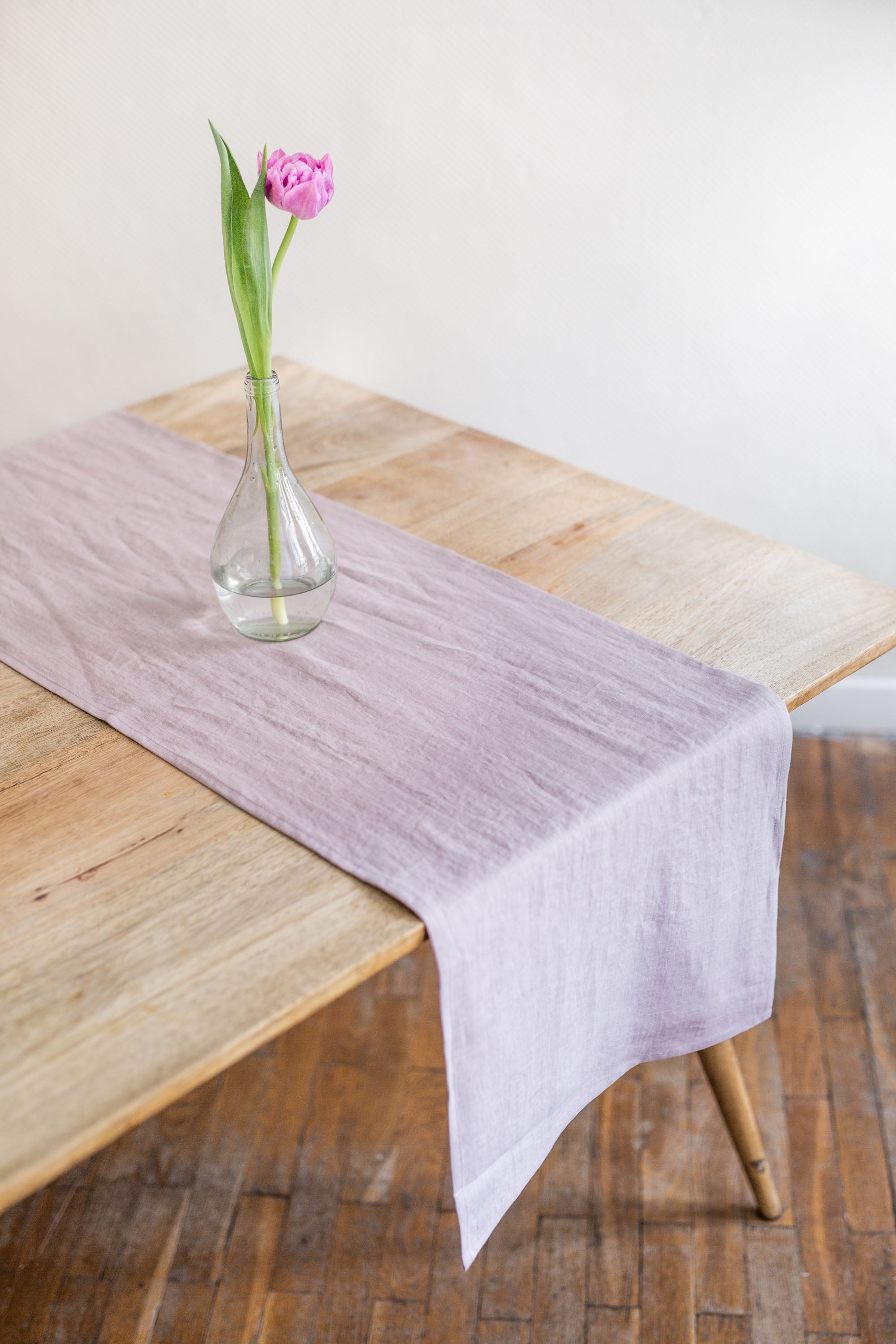 Rustic Dinner Table With Dusty Rose Linen Table Runner By AmourlInen