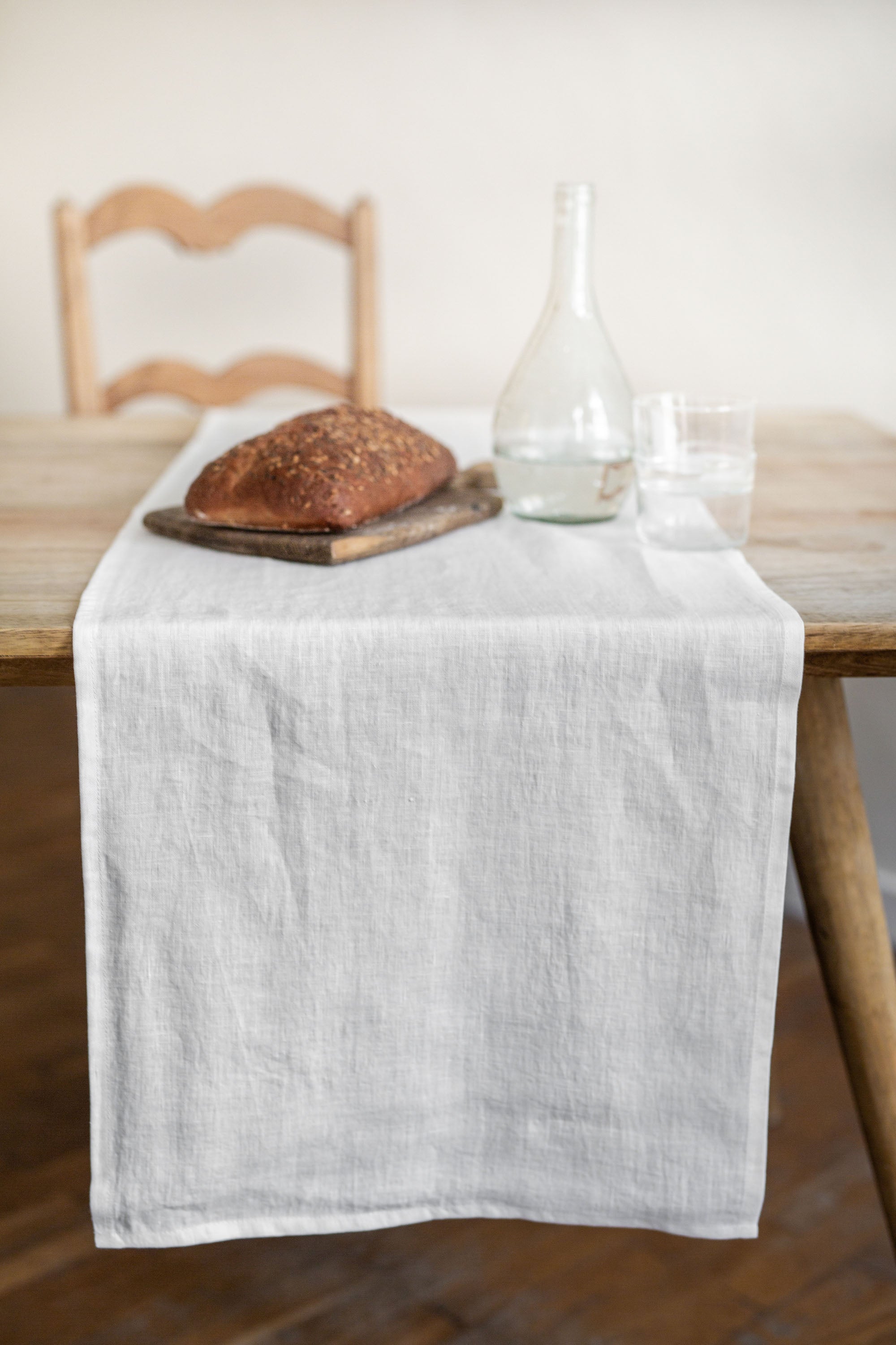 Rustic Dinner Table With Cream Linen Table Runner By AmourlInen