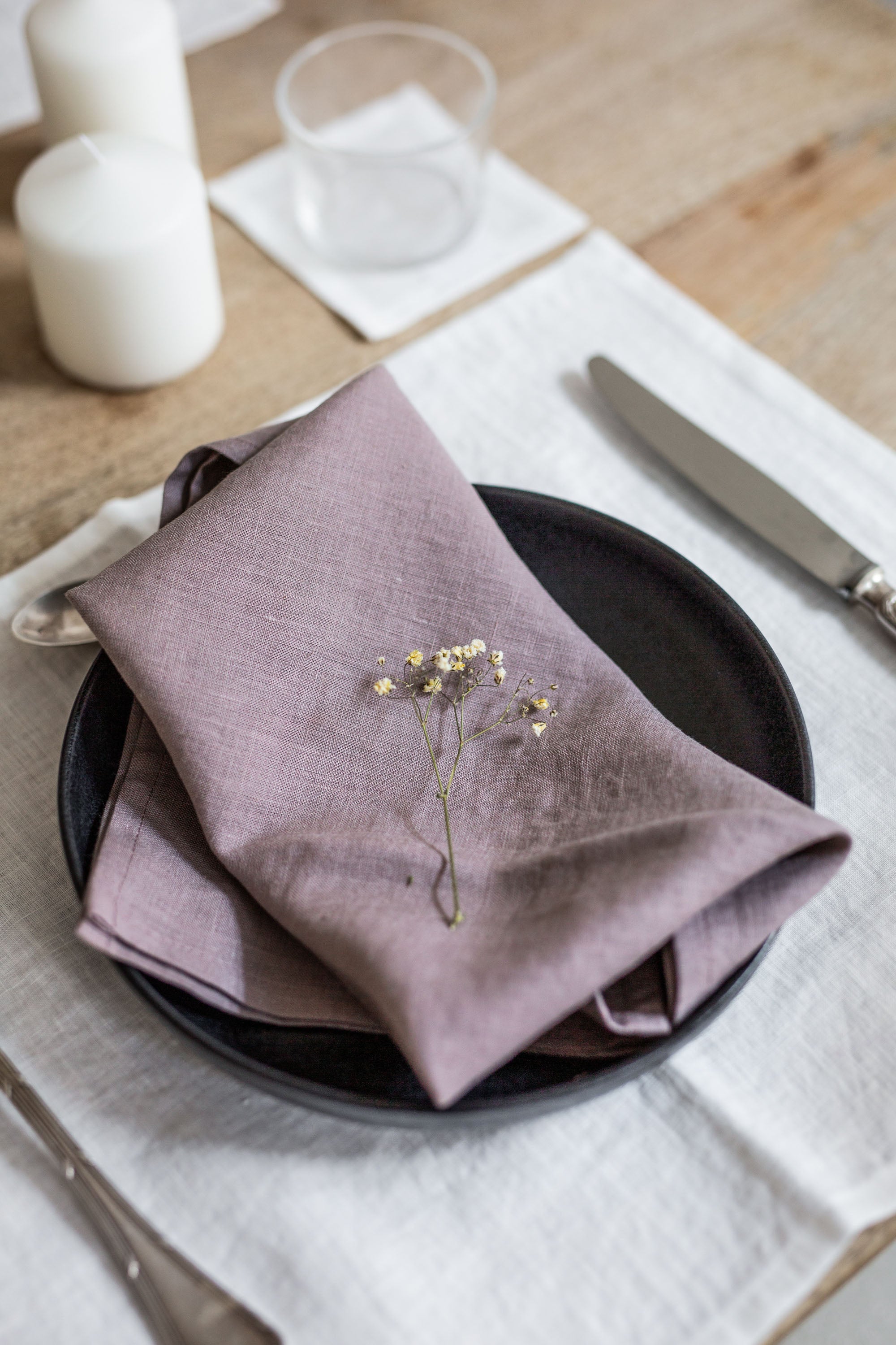 Set Dinner Table With A Focus on Rosy Brown Linen Napkins By AmourlInen 