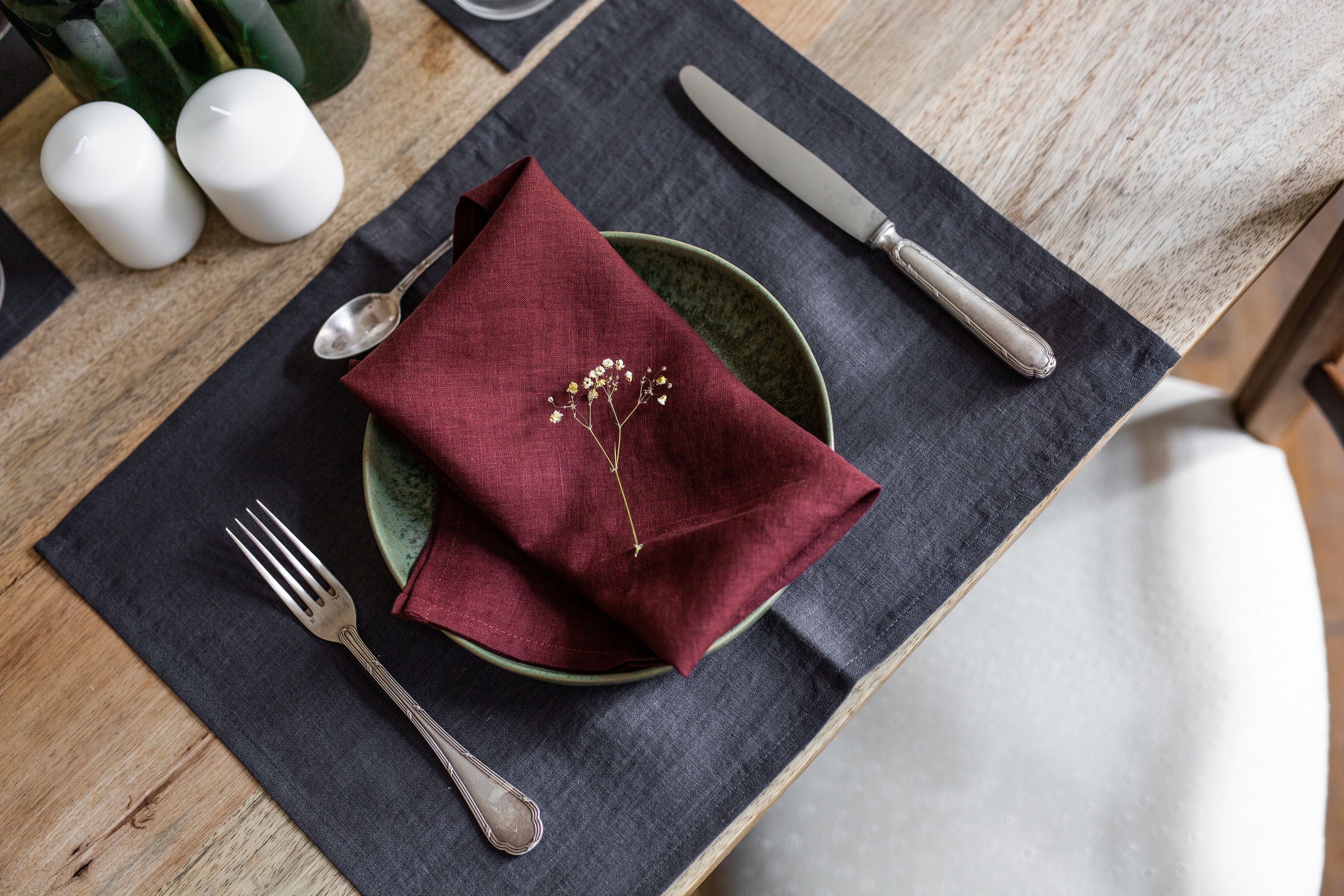 Set Dinner Table With A Charcoal Linen Placement By AmourlInen