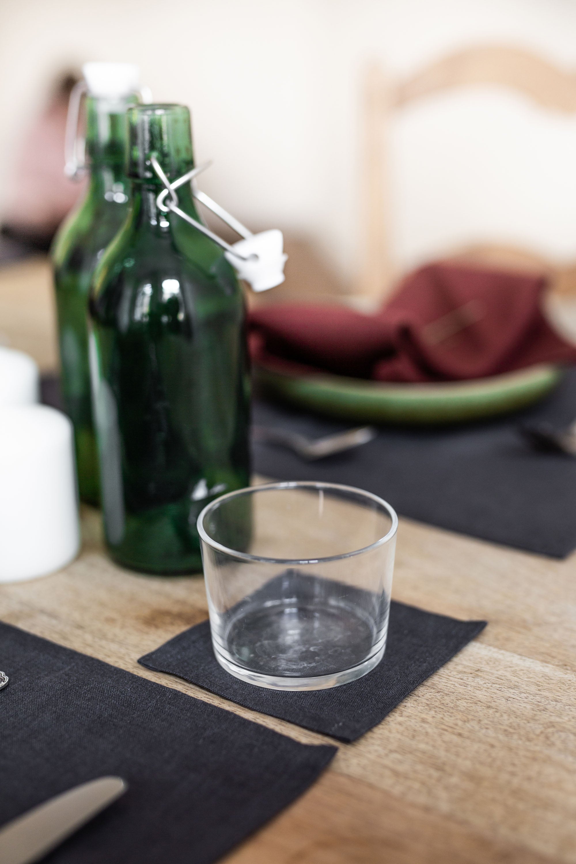 Set Table With A Focus on Charcoal Linen Coaster By AmourlInen 