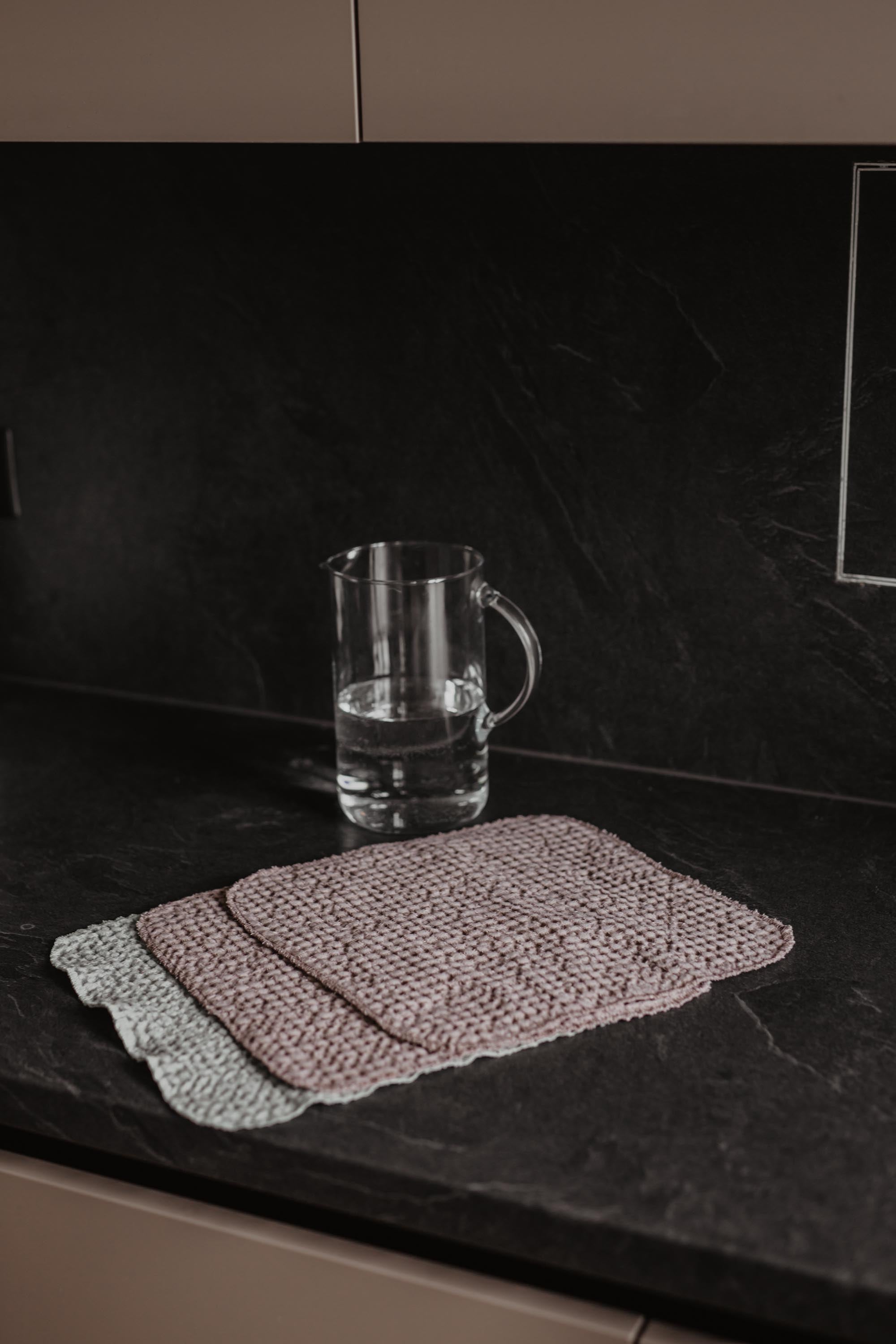 Three Linen Waffle Wash Cloths On A Kitchen Counter By AmourLinen