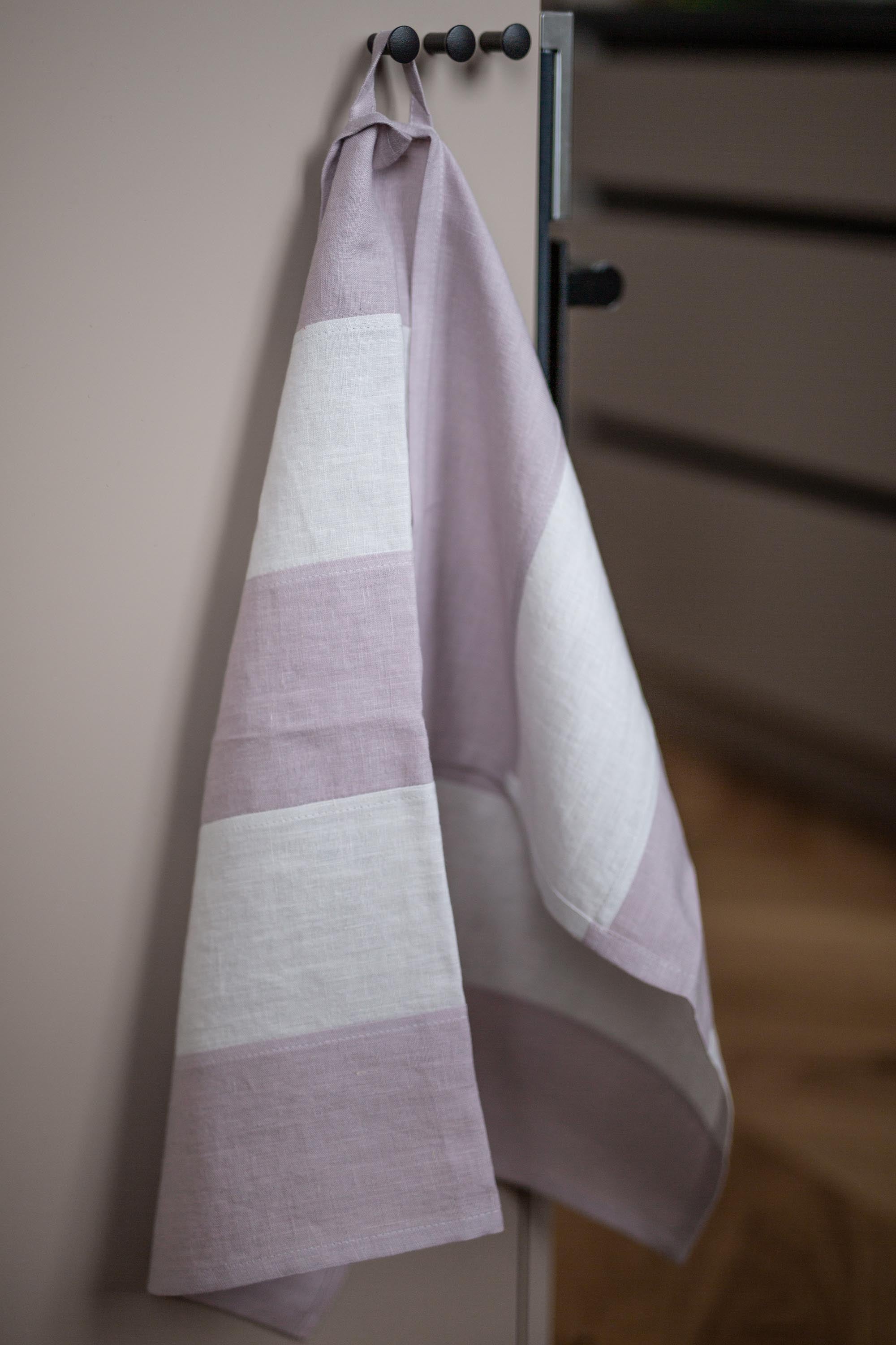 Dusty Rose Striped Linen Tea Towel By AmourlInen