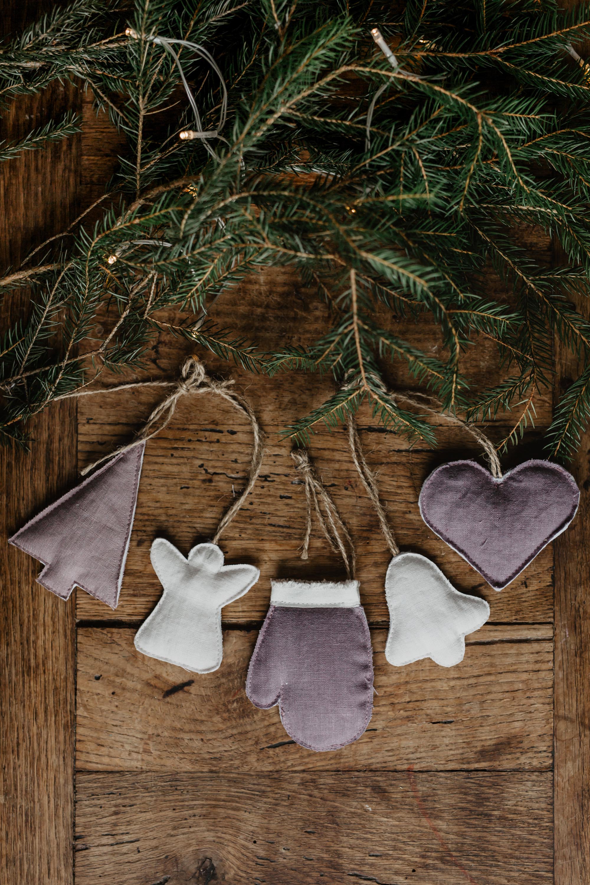 AmourLinen Christmas Dusty Lavender + Cream Christmas tree decorations (set of 5) Christmas Tree Decoration | AmourLinen