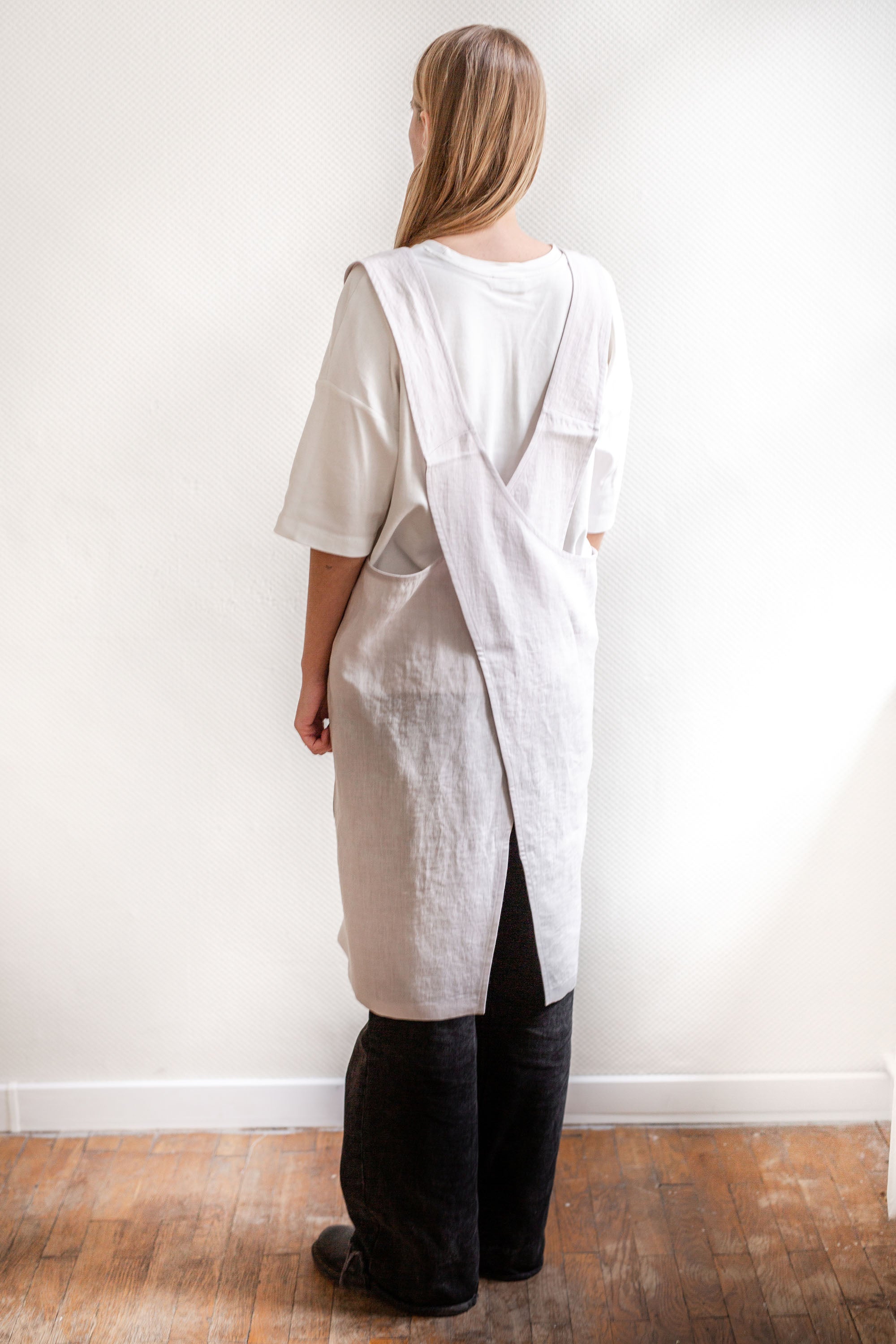 Back Of Pinafore Linen Apron In Cream By AmourlInen