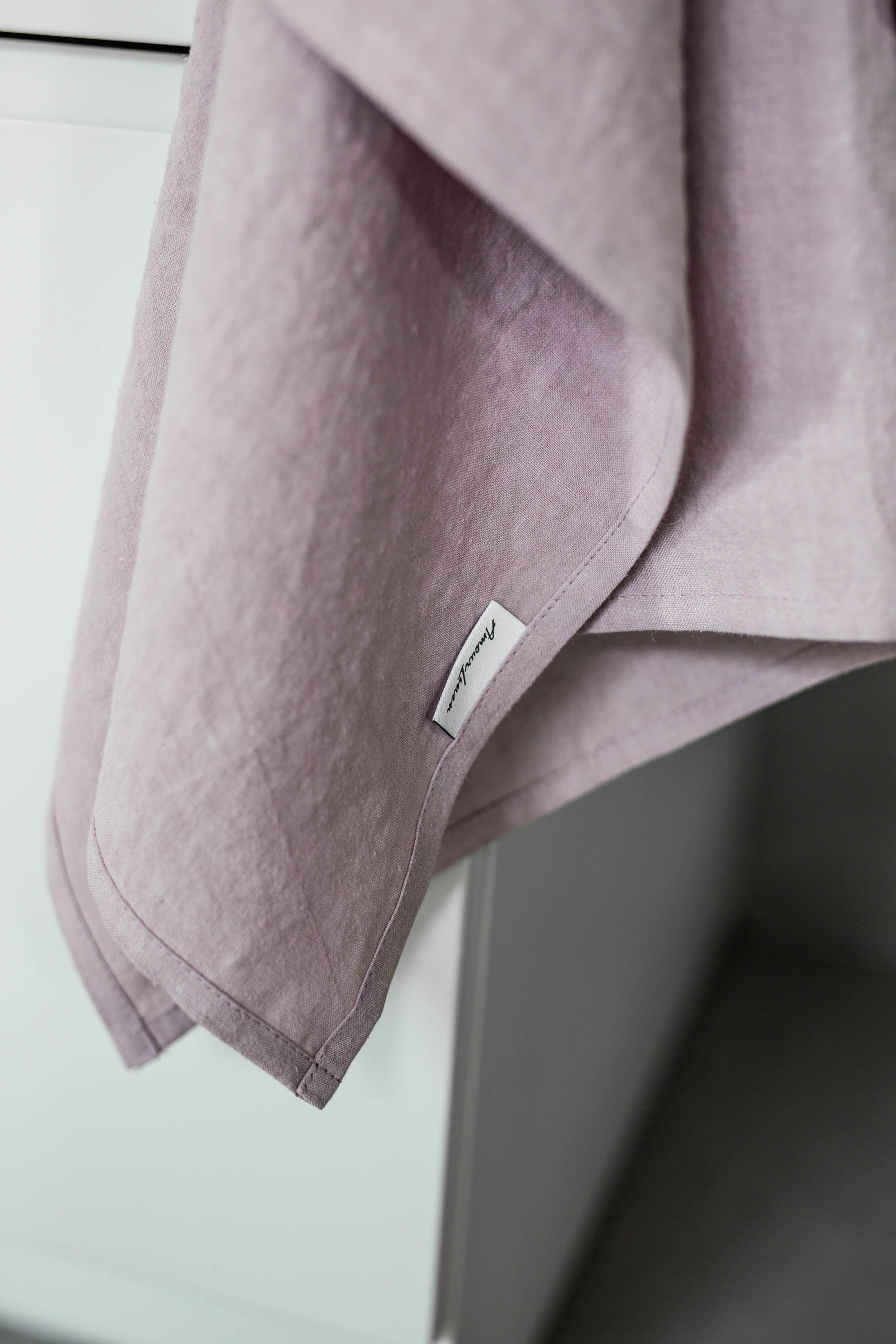 Close Up Of Dusty Rose Linen Tea Towel By AmourLInen