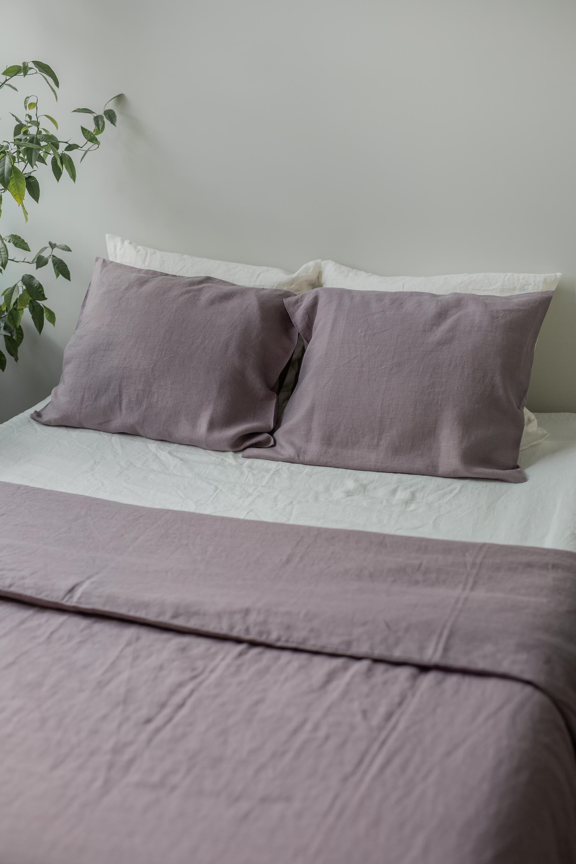 Dusty Lavender LInen Pillowcase On Bed By AmourlInen