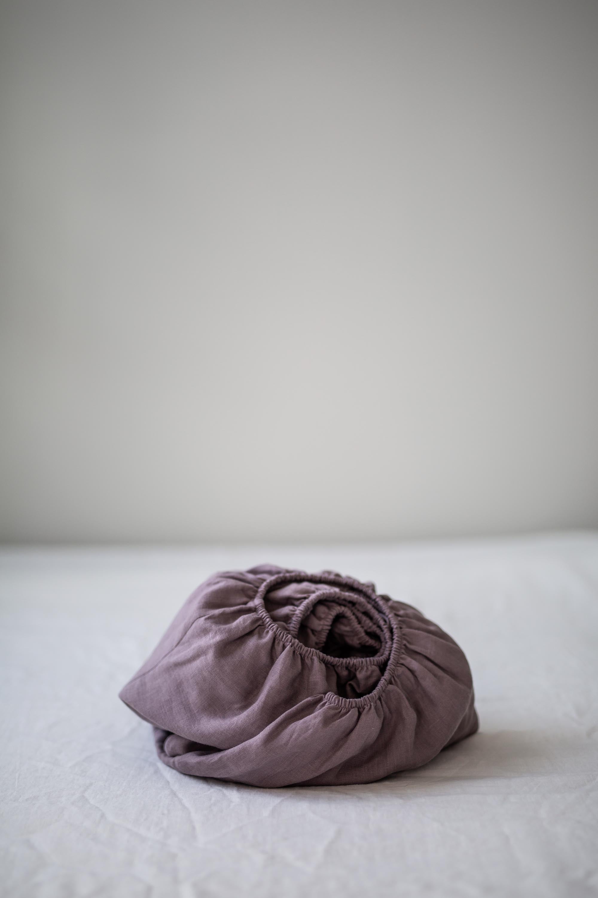 Close up of Dusty Lavender Linen Fitted Sheet By AmourLinen