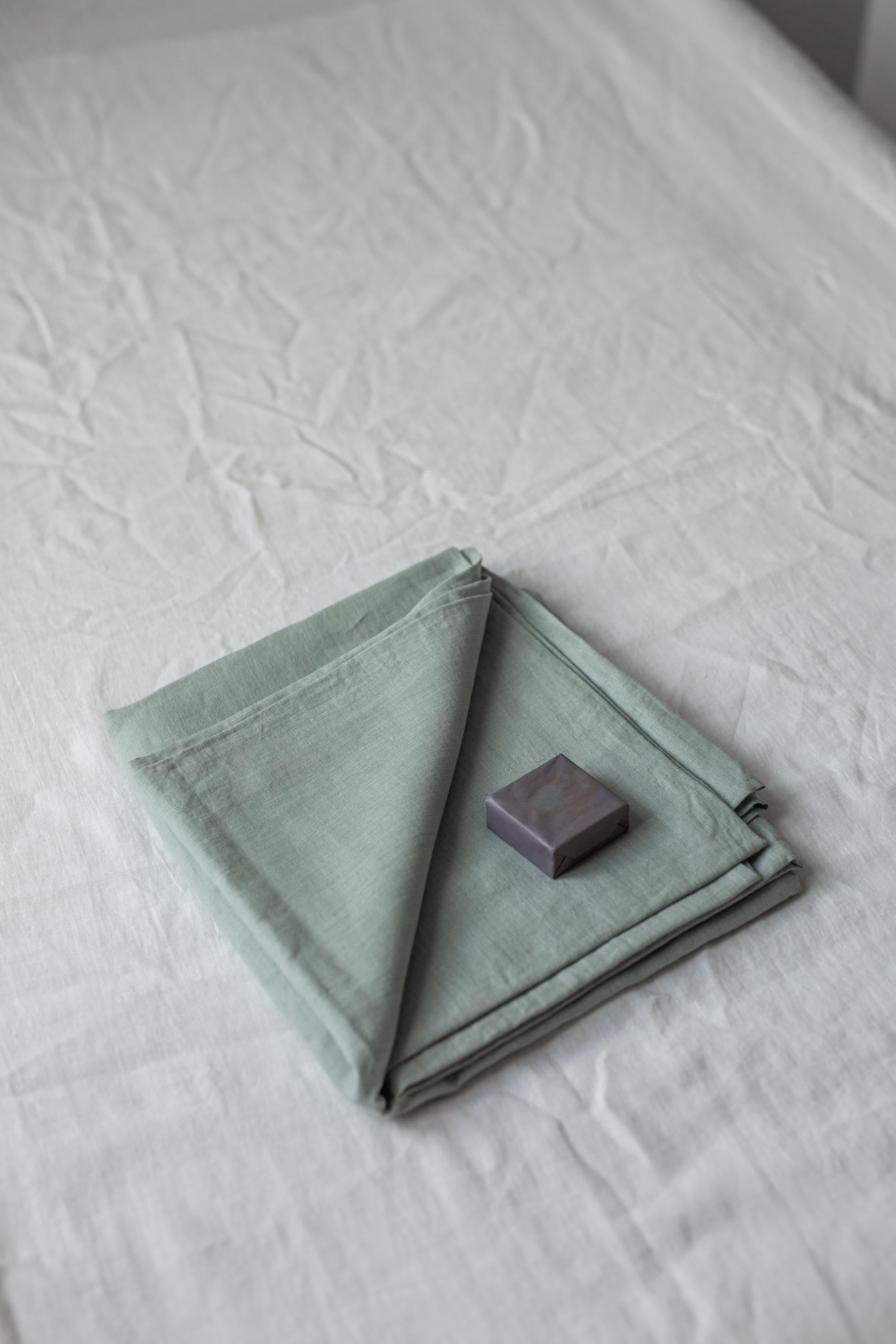 Sage Green Linen Flat Sheet Folded By AmourLinen