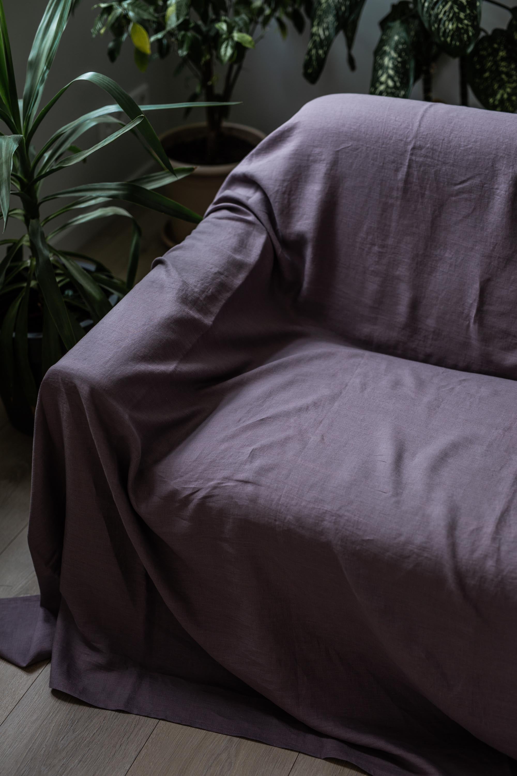 Couch Covered With A Dusty Lavender Linen Couch Cover By Amourlinen