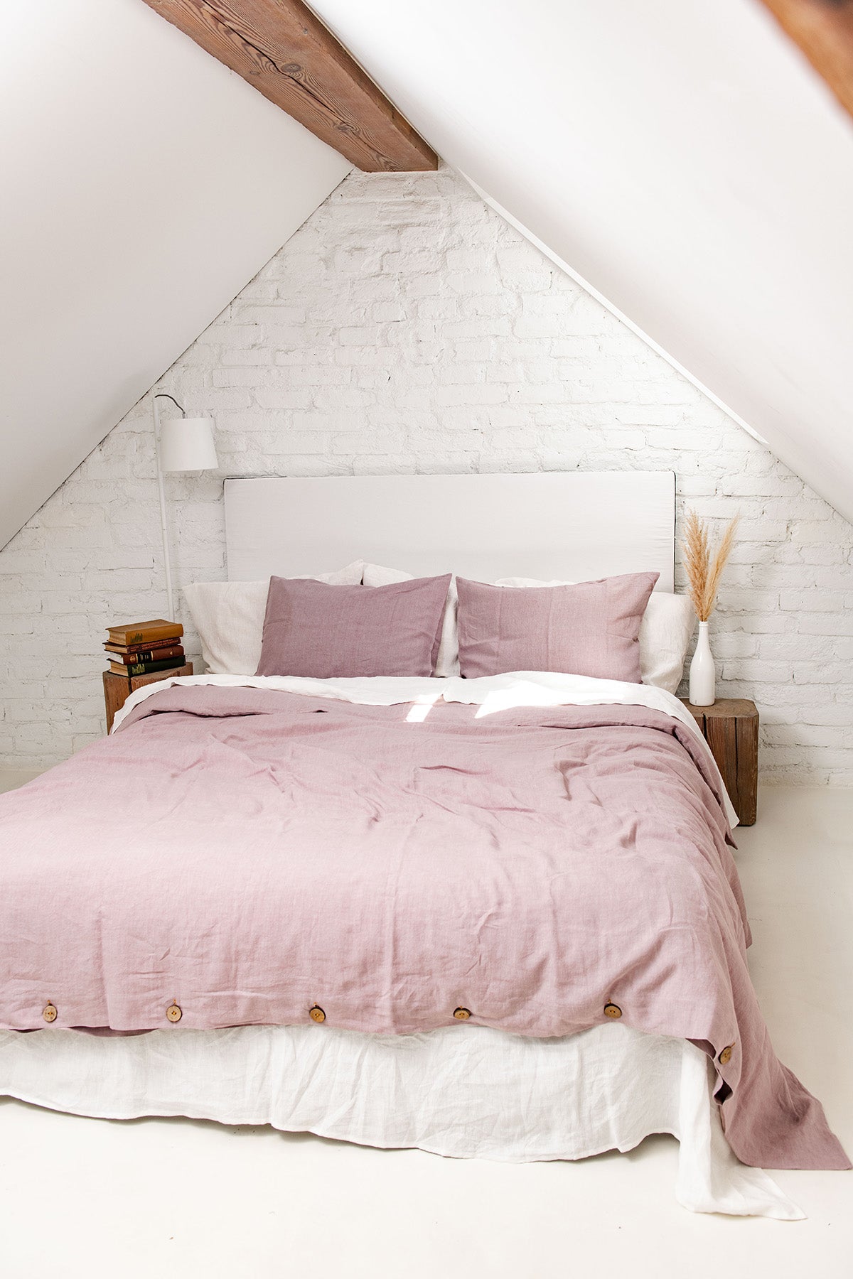 Bed With Dusty Rose Linen Duvet Cover By AmourlInen