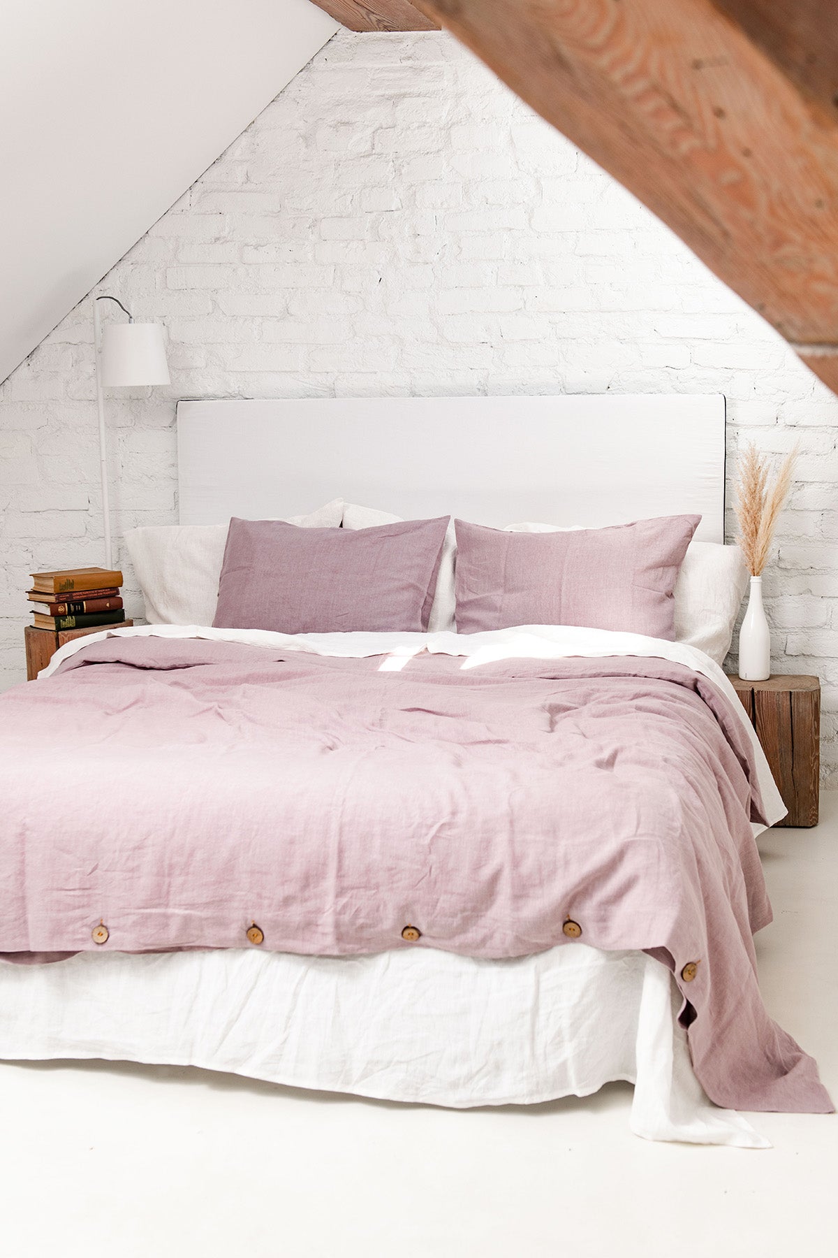 Undone Bed With Dusty Rose Linen Duvet Cover By AmourlInen