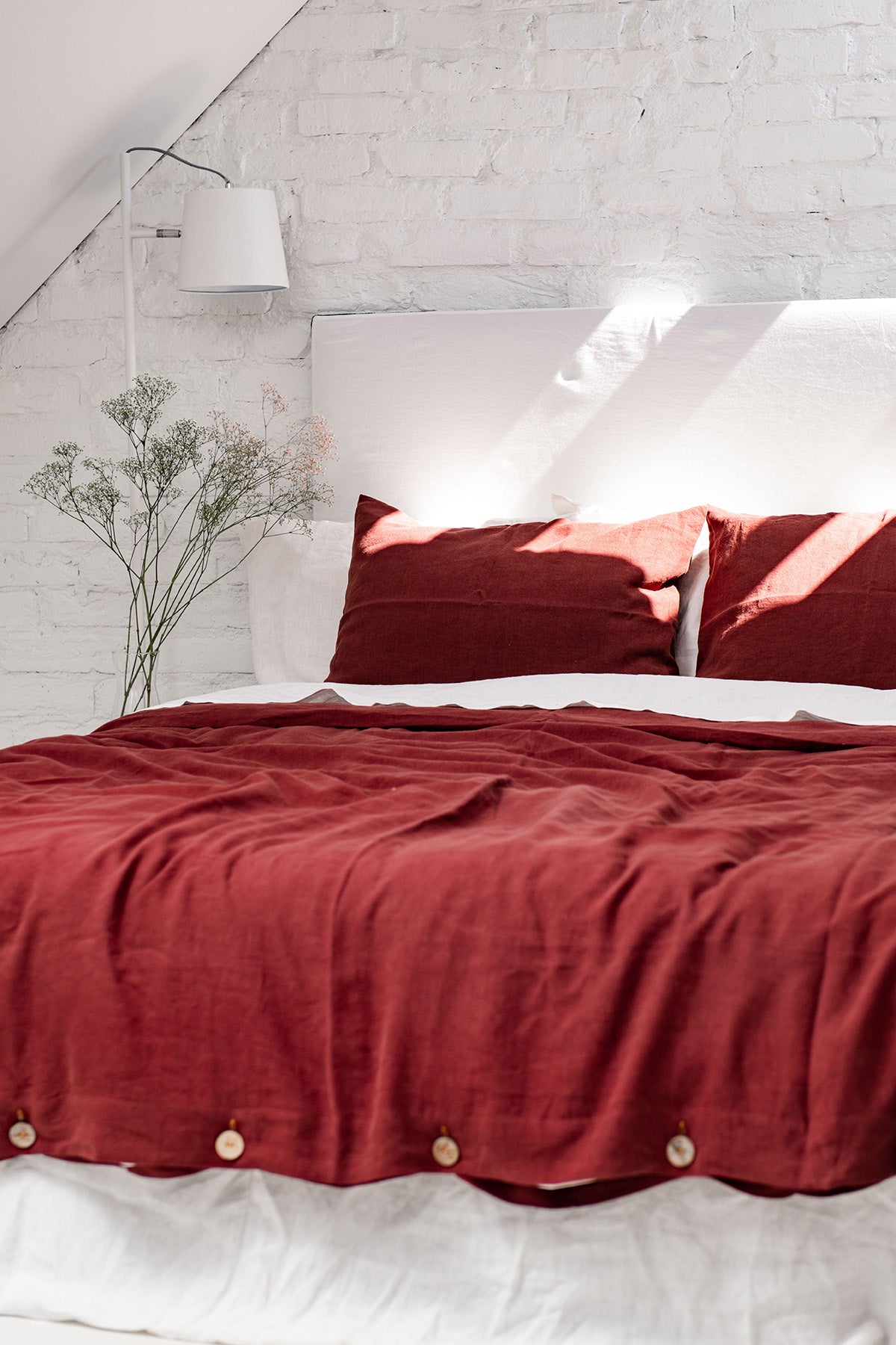 Bed With Terracotta Linen Duvet Cover By AmourlInen