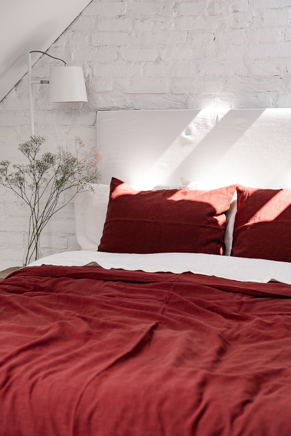 Terracotta LInen Pillowcase On Bed With Terracotta sheets By AmourlInen
