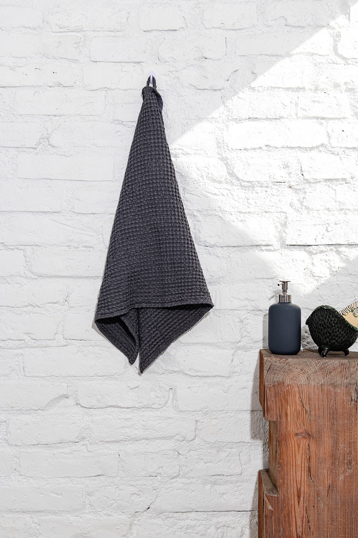 Charcoal Waffle Linen Hand Towel By Amourlinen